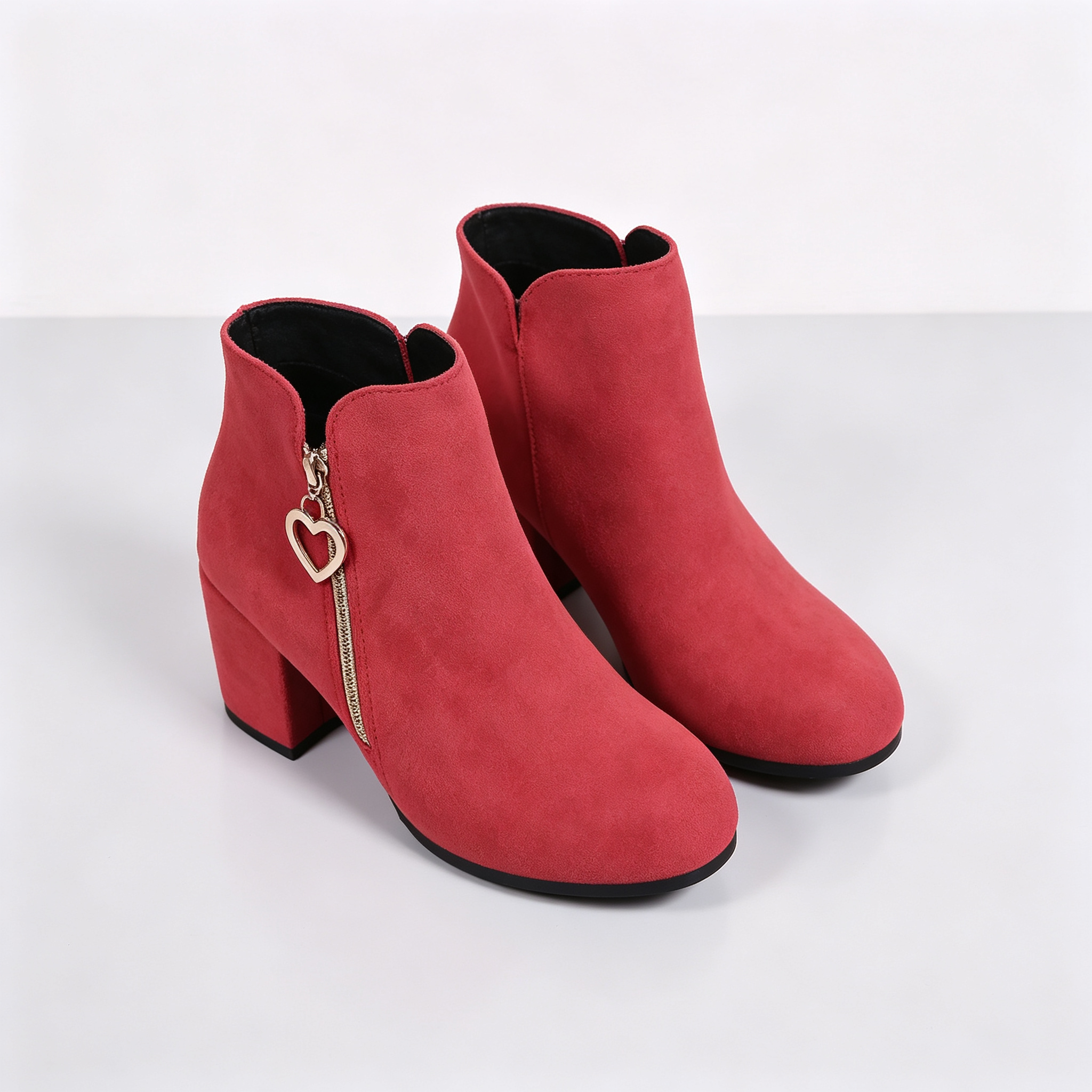 Elegant Side Zip Short Boots with Heart‑Shaped Metal Zipper Pull
