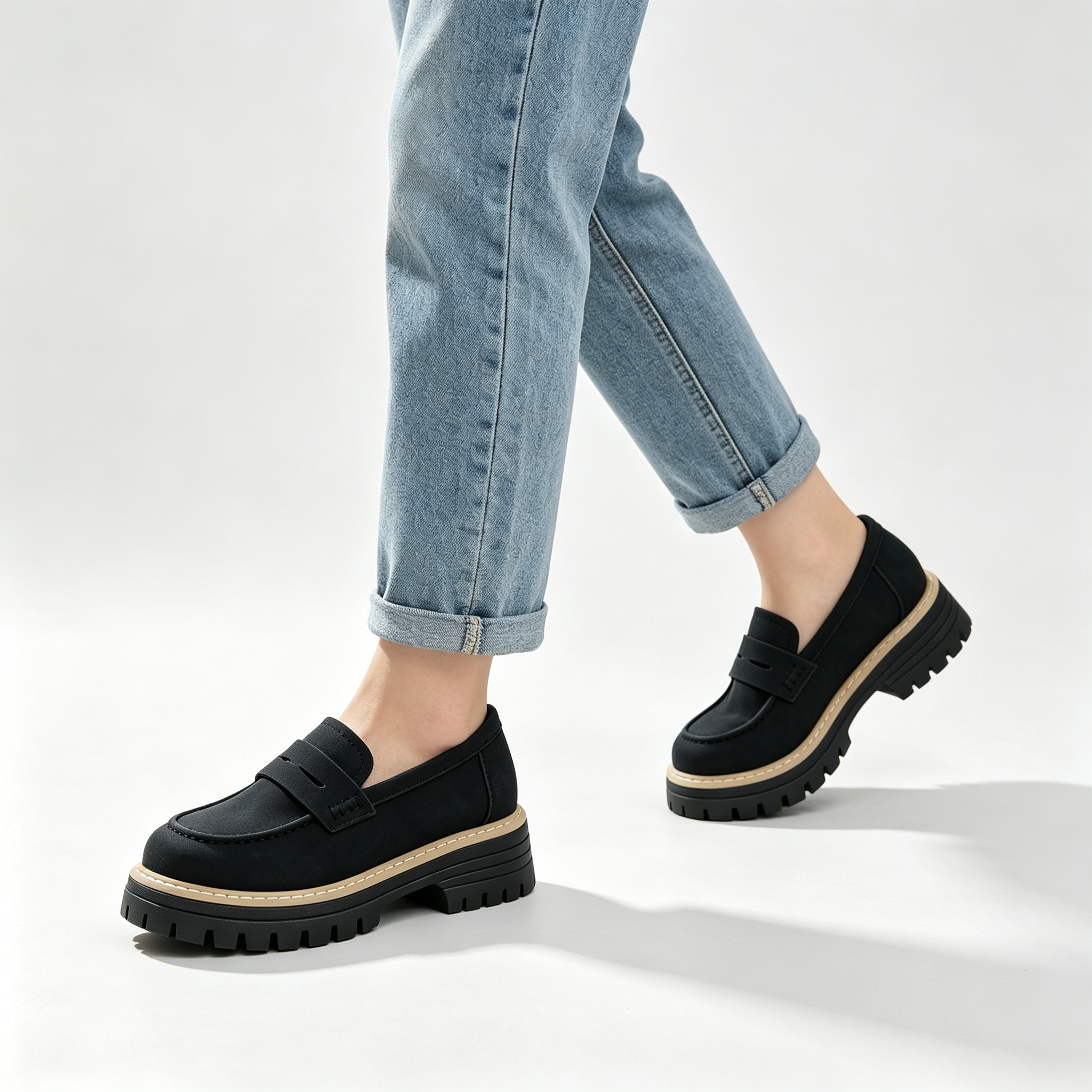 Chic Platform Lug Sole Women’s Loafers, Versatile Slip-On Shoes for Work & Daily Wear