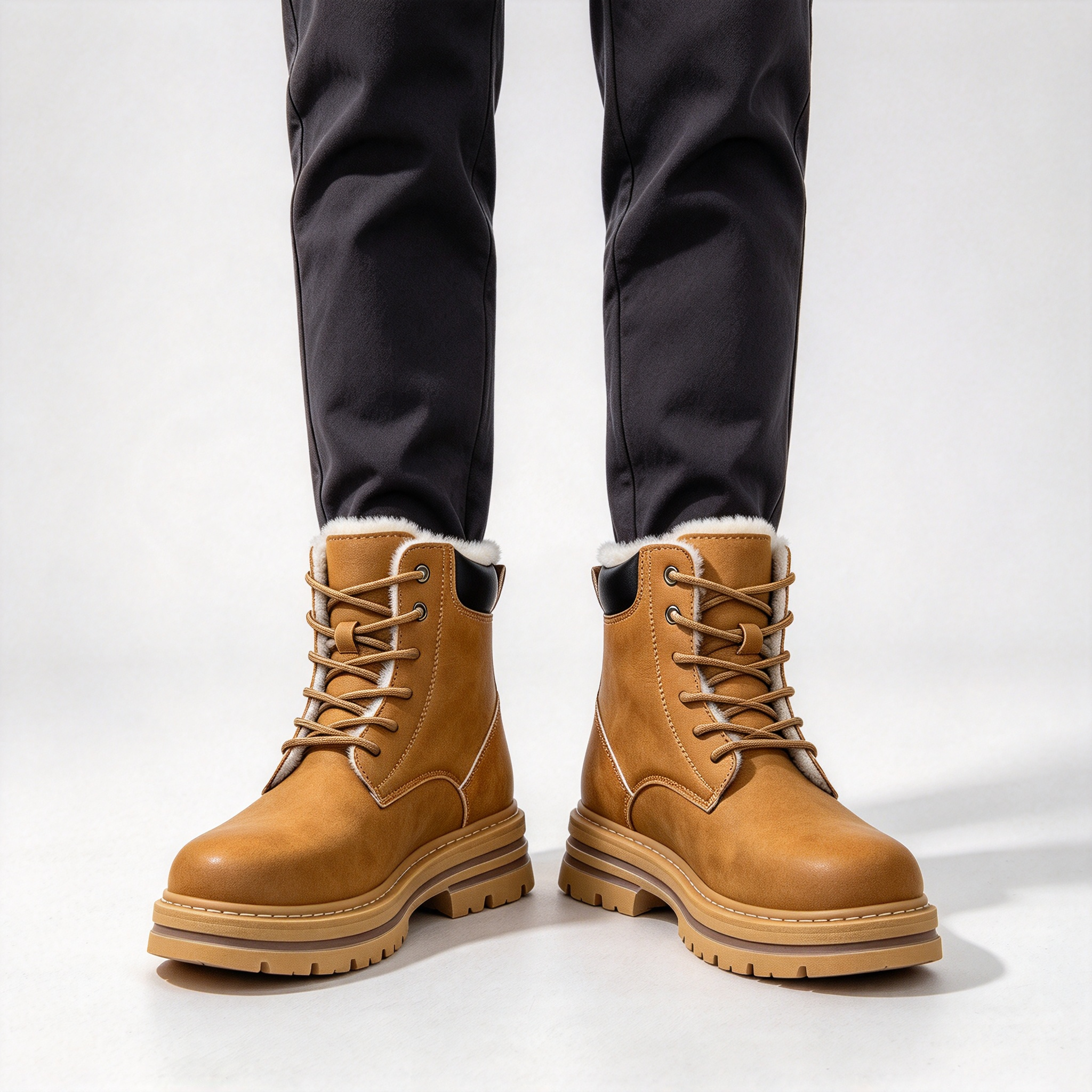Premium Vintage Leather Men’s Winter Boots, Plush Fleece Inside Lace-up Combat Boots