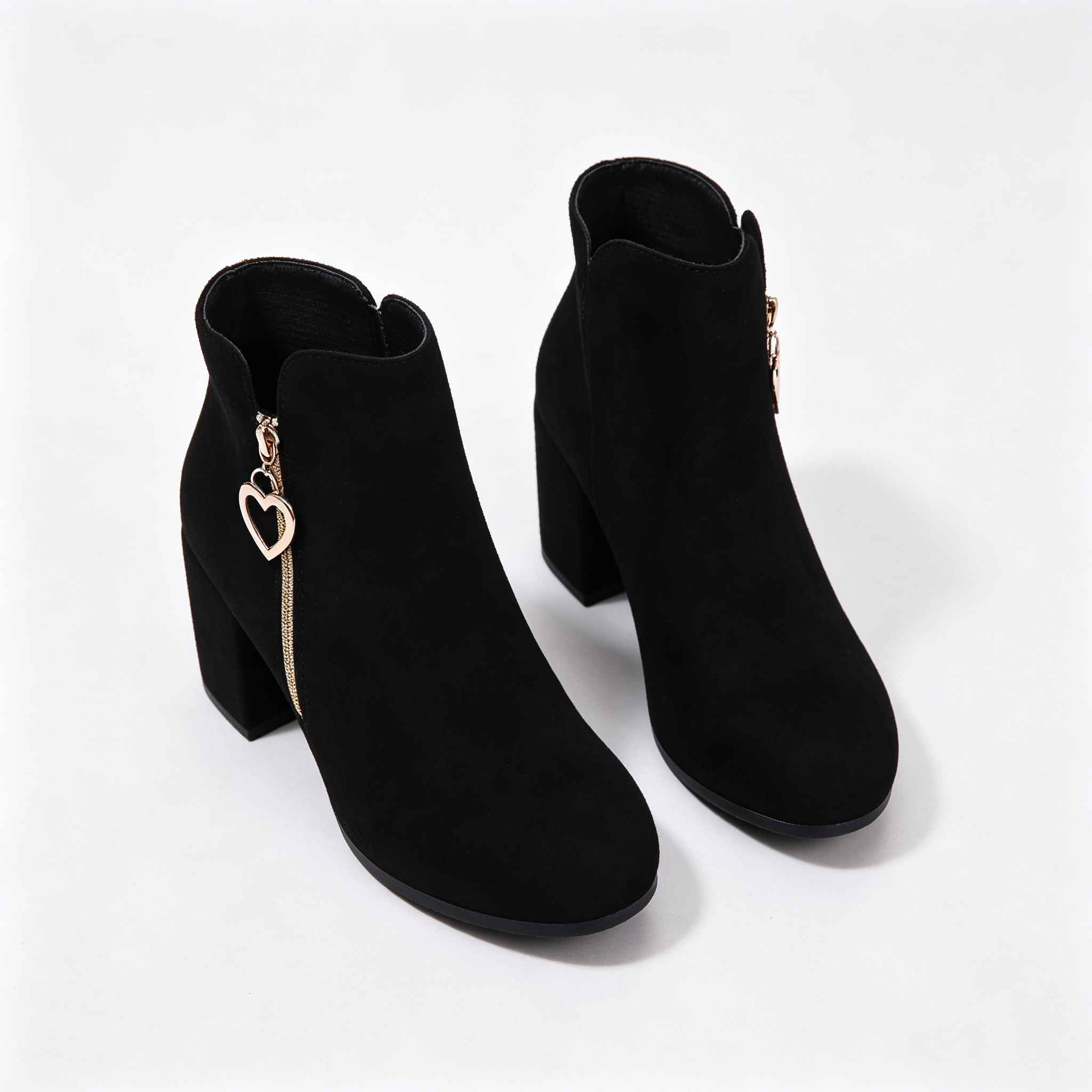 Elegant Side Zip Short Boots with Heart‑Shaped Metal Zipper Pull