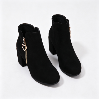 Elegant Side Zip Short Boots with Heart‑Shaped Metal Zipper Pull