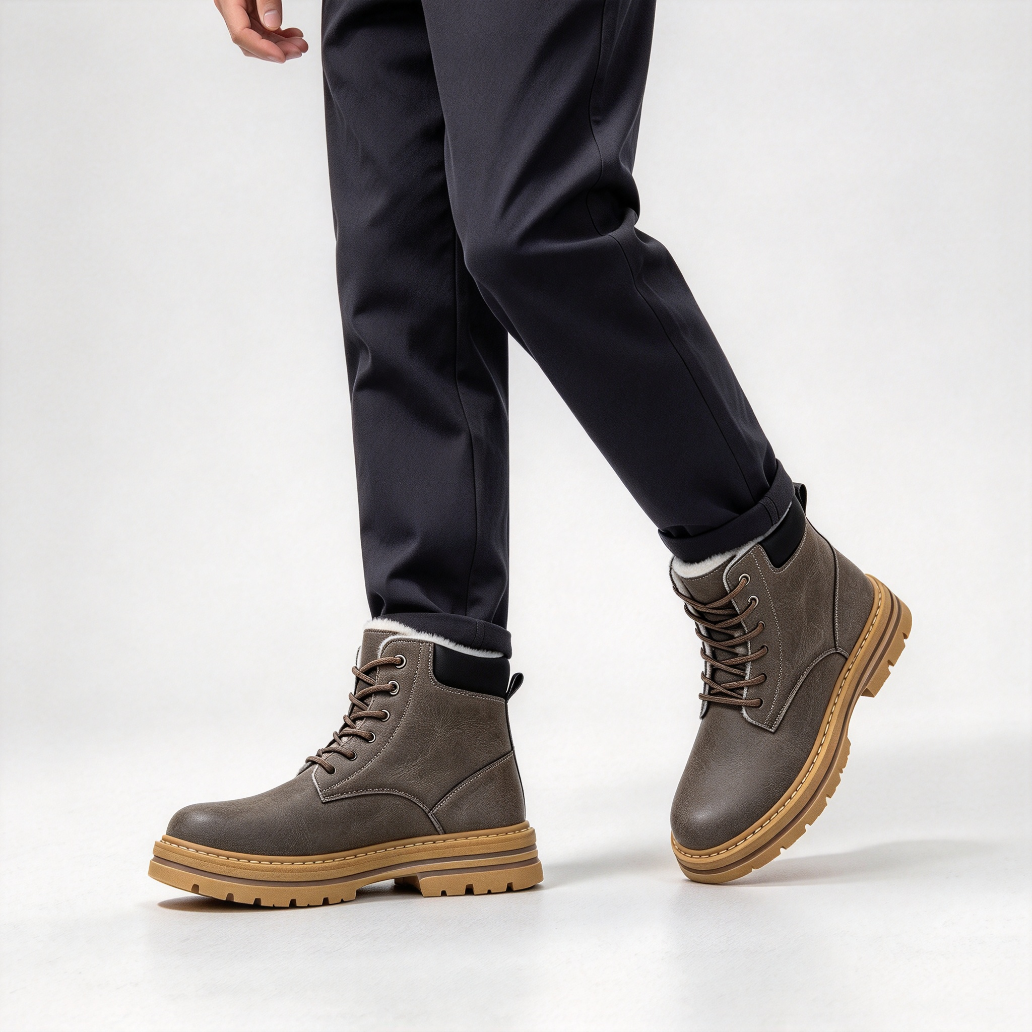 Premium Vintage Leather Men’s Winter Boots, Plush Fleece Inside Lace-up Combat Boots