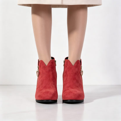 Elegant Side Zip Short Boots with Heart‑Shaped Metal Zipper Pull