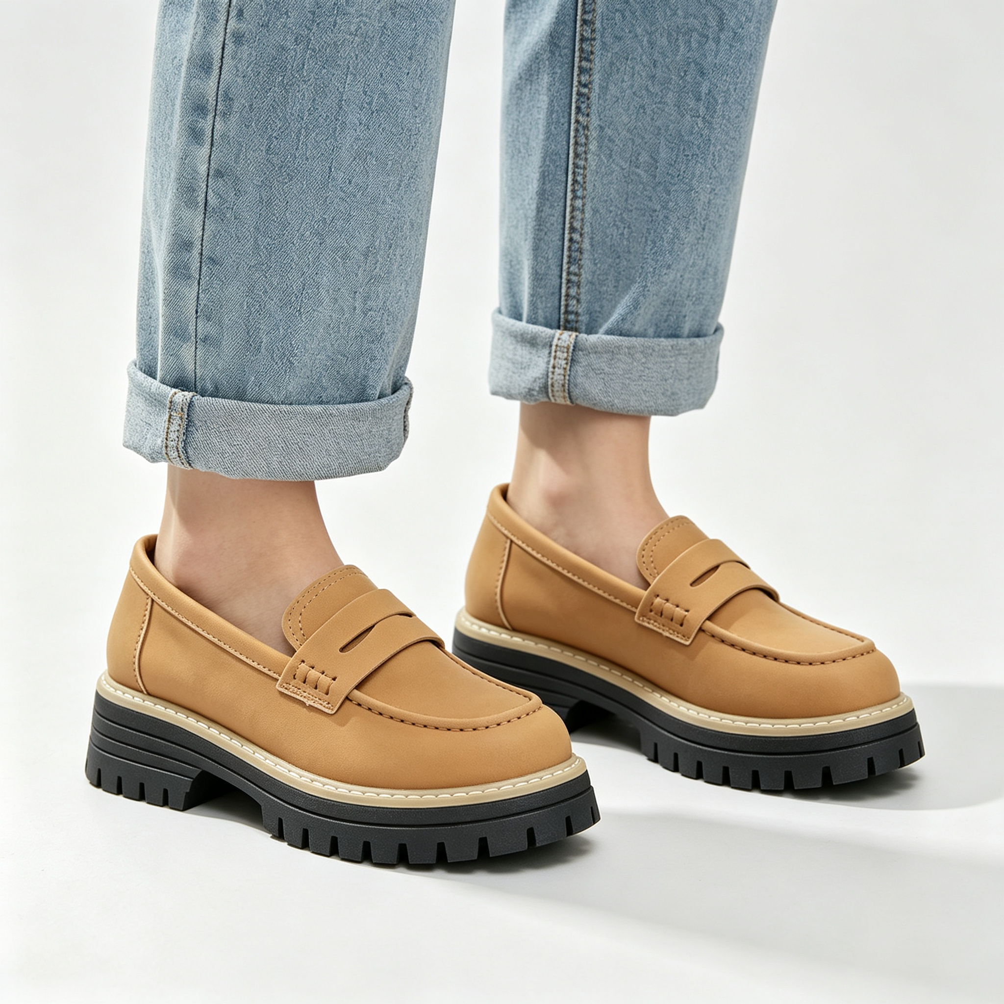 Chic Platform Lug Sole Women’s Loafers, Versatile Slip-On Shoes for Work & Daily Wear