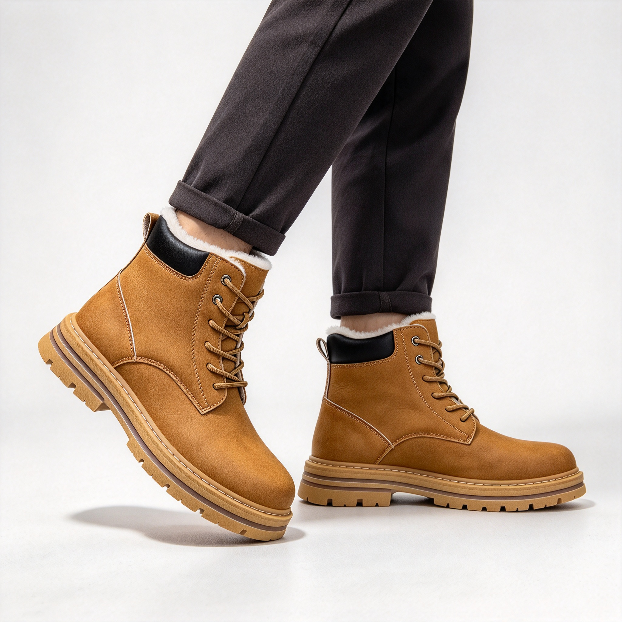 Premium Vintage Leather Men’s Winter Boots, Plush Fleece Inside Lace-up Combat Boots