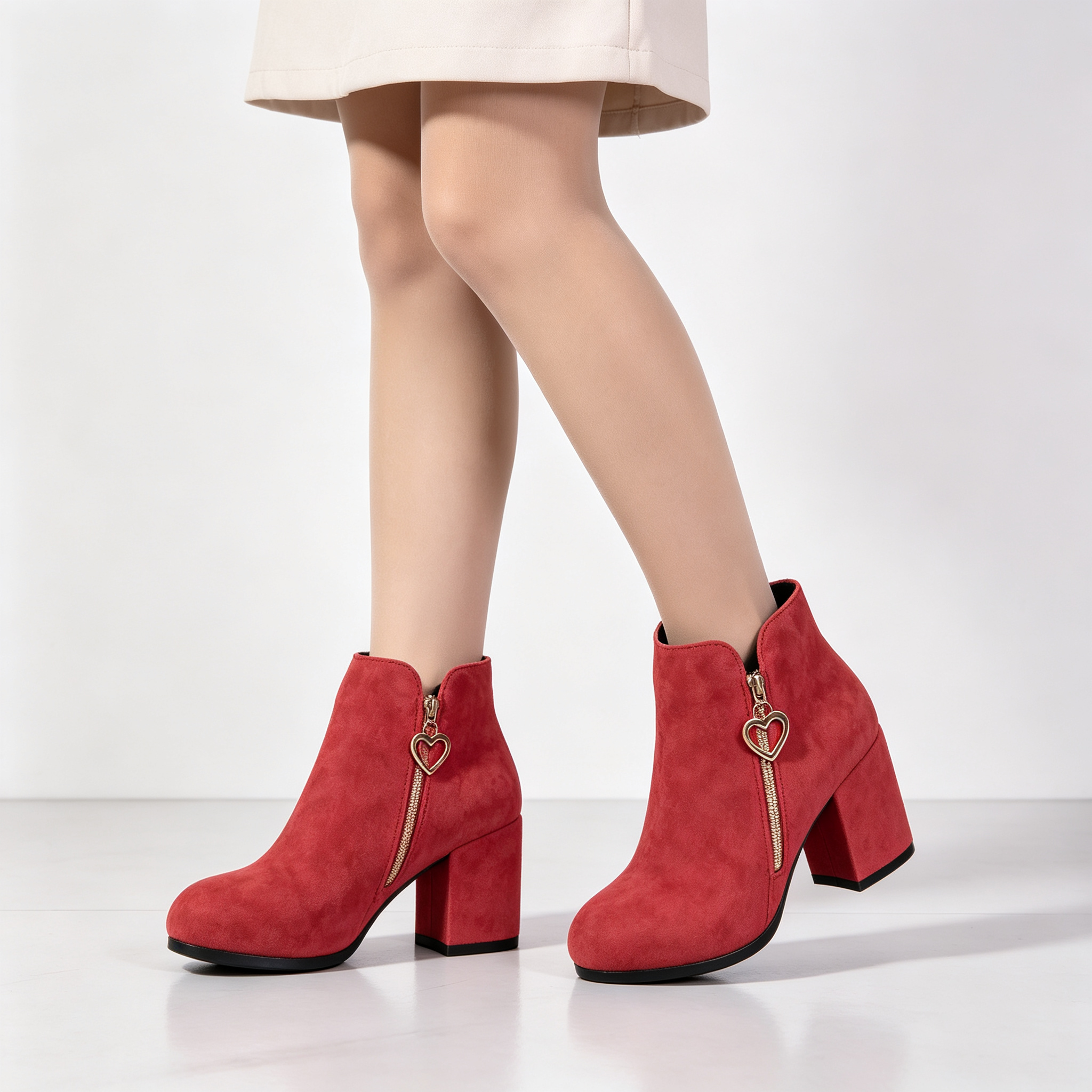 Elegant Side Zip Short Boots with Heart‑Shaped Metal Zipper Pull