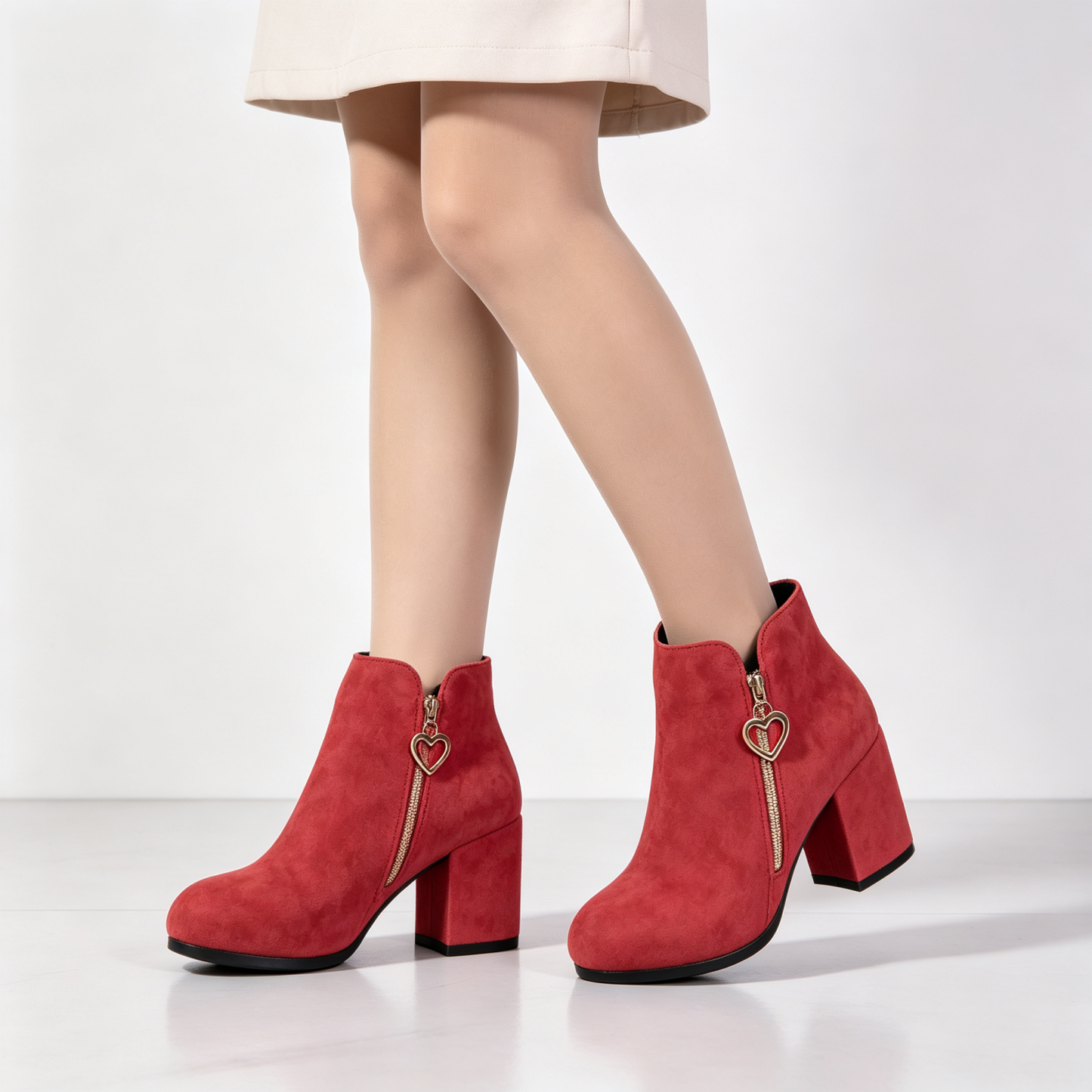 Elegant Side Zip Short Boots with Heart‑Shaped Metal Zipper Pull