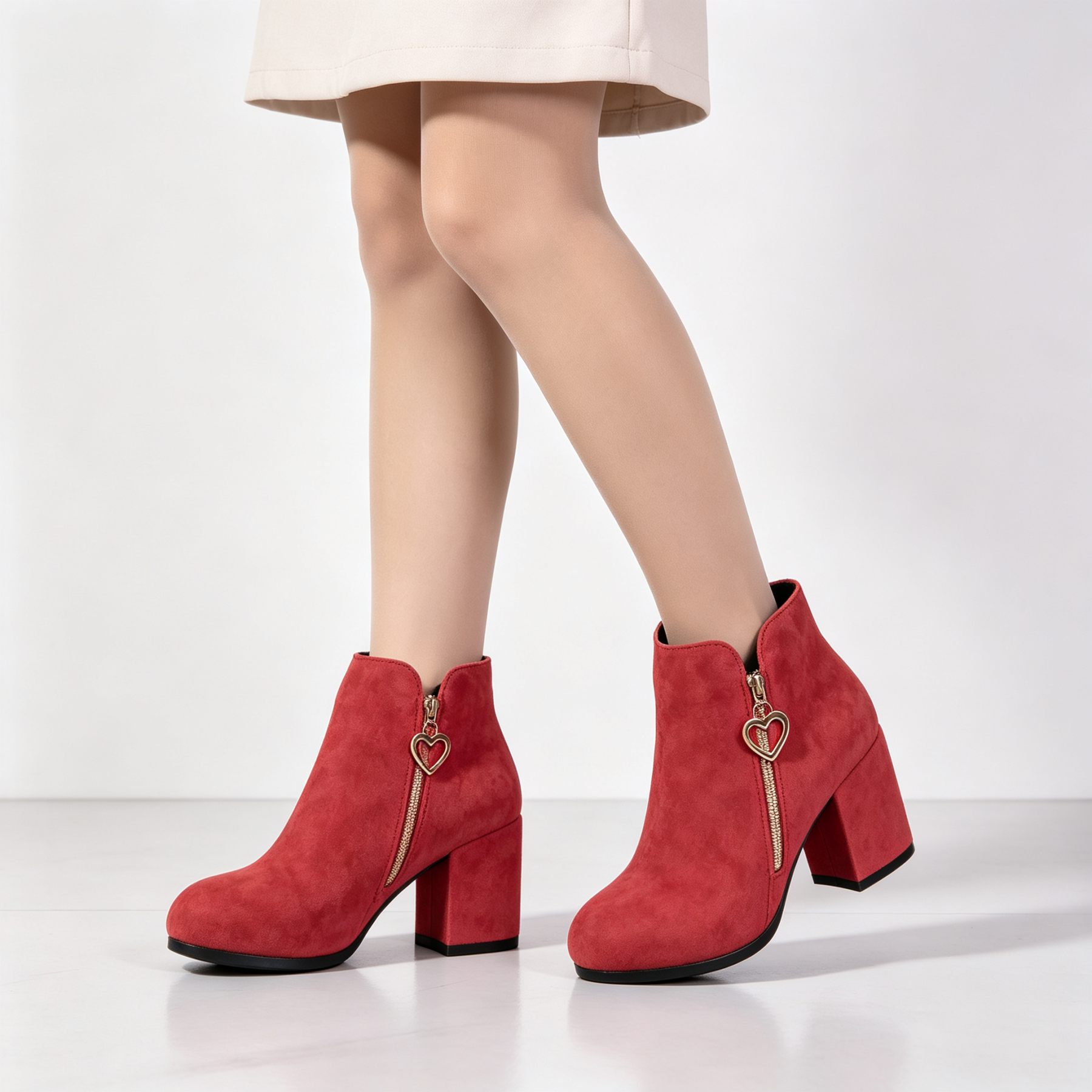 Elegant Side Zip Short Boots with Heart‑Shaped Metal Zipper Pull