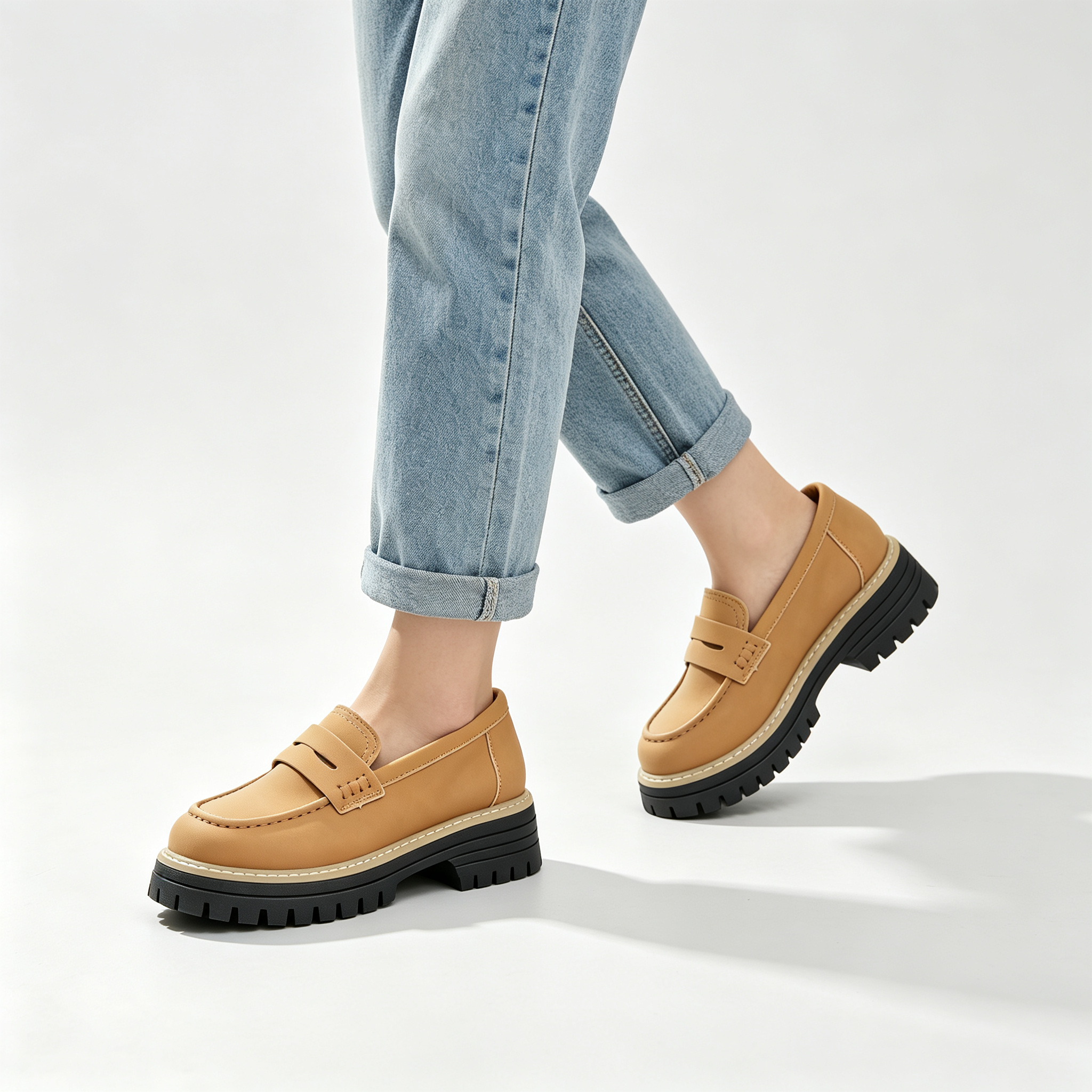 Chic Platform Lug Sole Women’s Loafers, Versatile Slip-On Shoes for Work & Daily Wear