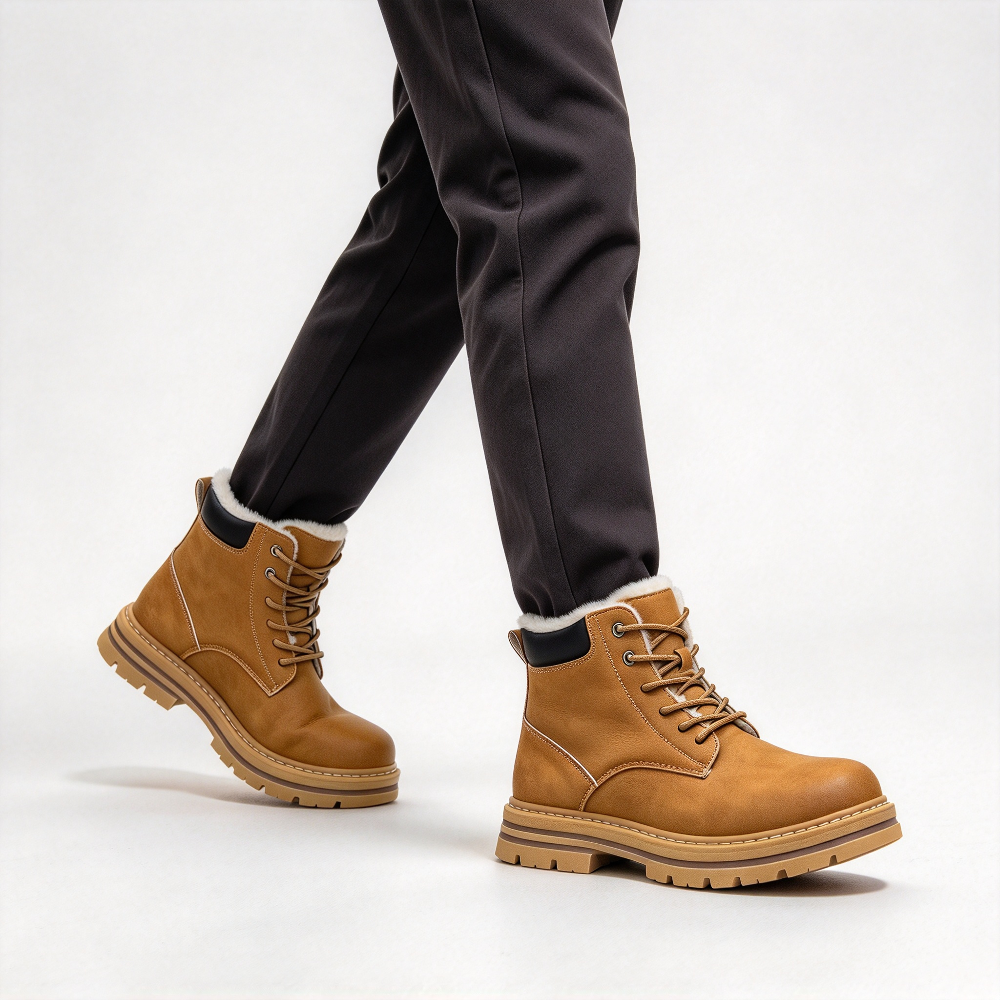 Premium Vintage Leather Men’s Winter Boots, Plush Fleece Inside Lace-up Combat Boots