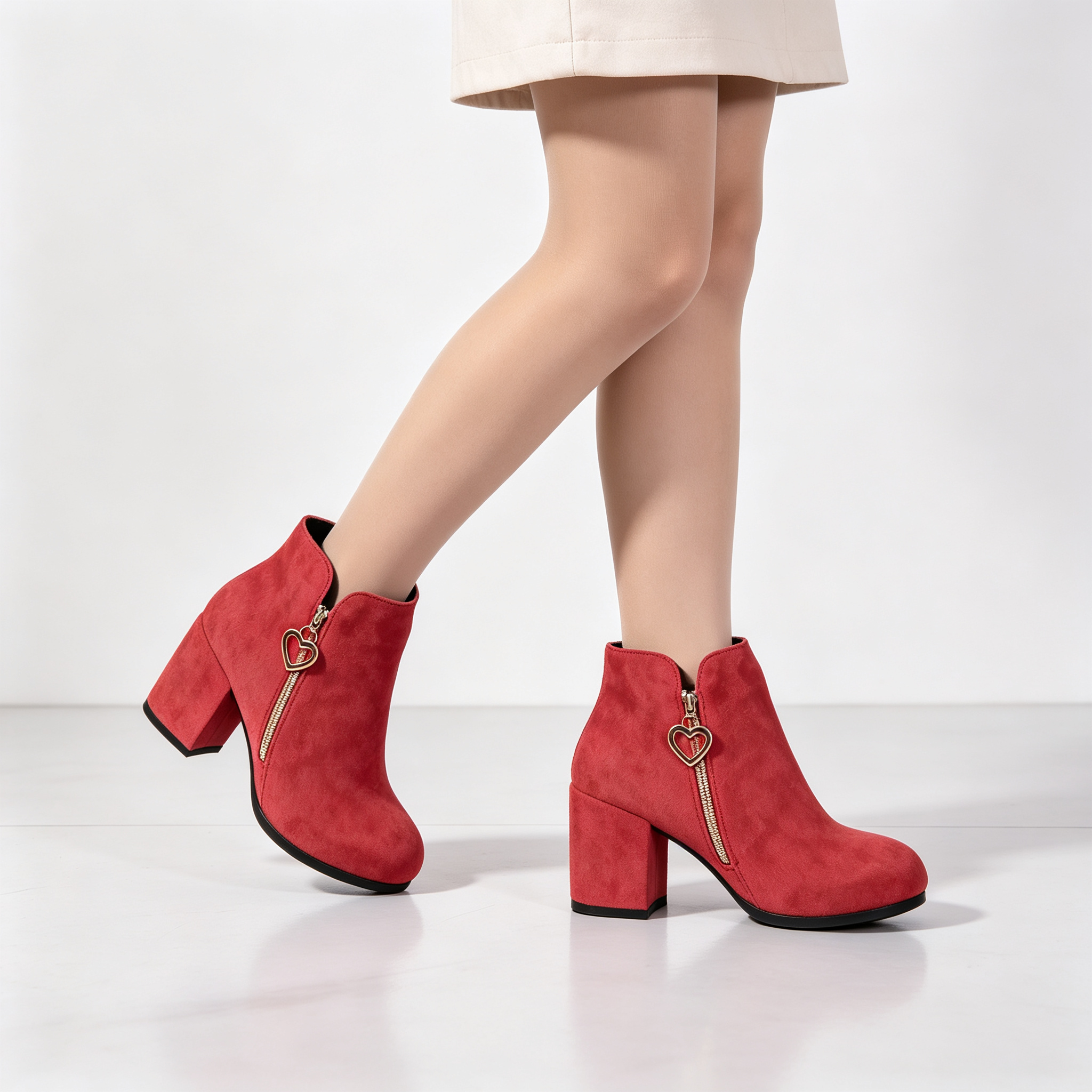 Elegant Side Zip Short Boots with Heart‑Shaped Metal Zipper Pull