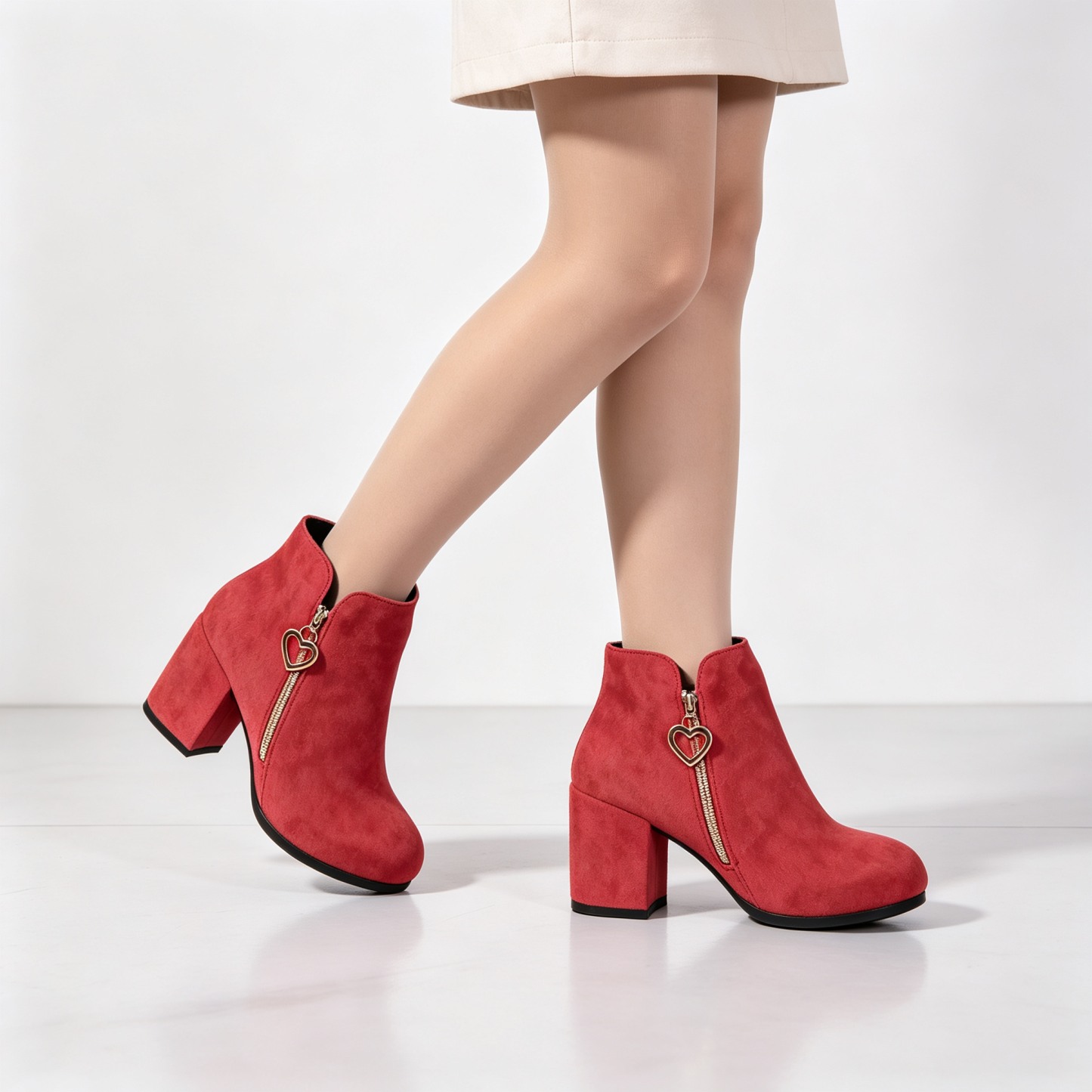 Elegant Side Zip Short Boots with Heart‑Shaped Metal Zipper Pull