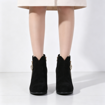 Elegant Side Zip Short Boots with Heart‑Shaped Metal Zipper Pull