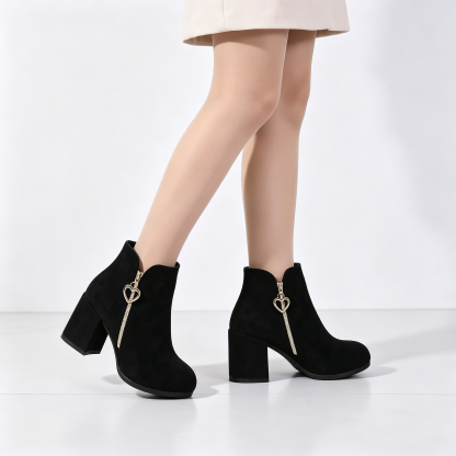 Elegant Side Zip Short Boots with Heart‑Shaped Metal Zipper Pull