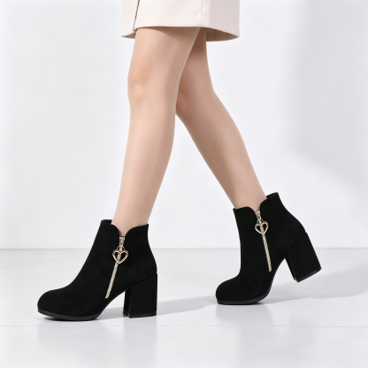 Elegant Side Zip Short Boots with Heart‑Shaped Metal Zipper Pull