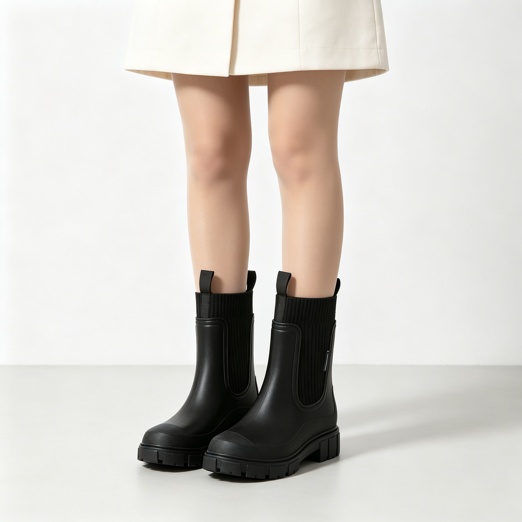 Stylish Waterproof Chelsea Ankle Boots for Women, Knit Stretch Panel & Rugged Block Sole