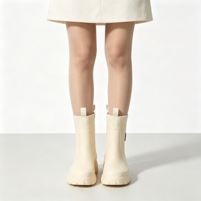 Stylish Waterproof Chelsea Ankle Boots for Women, Knit Stretch Panel & Rugged Block Sole
