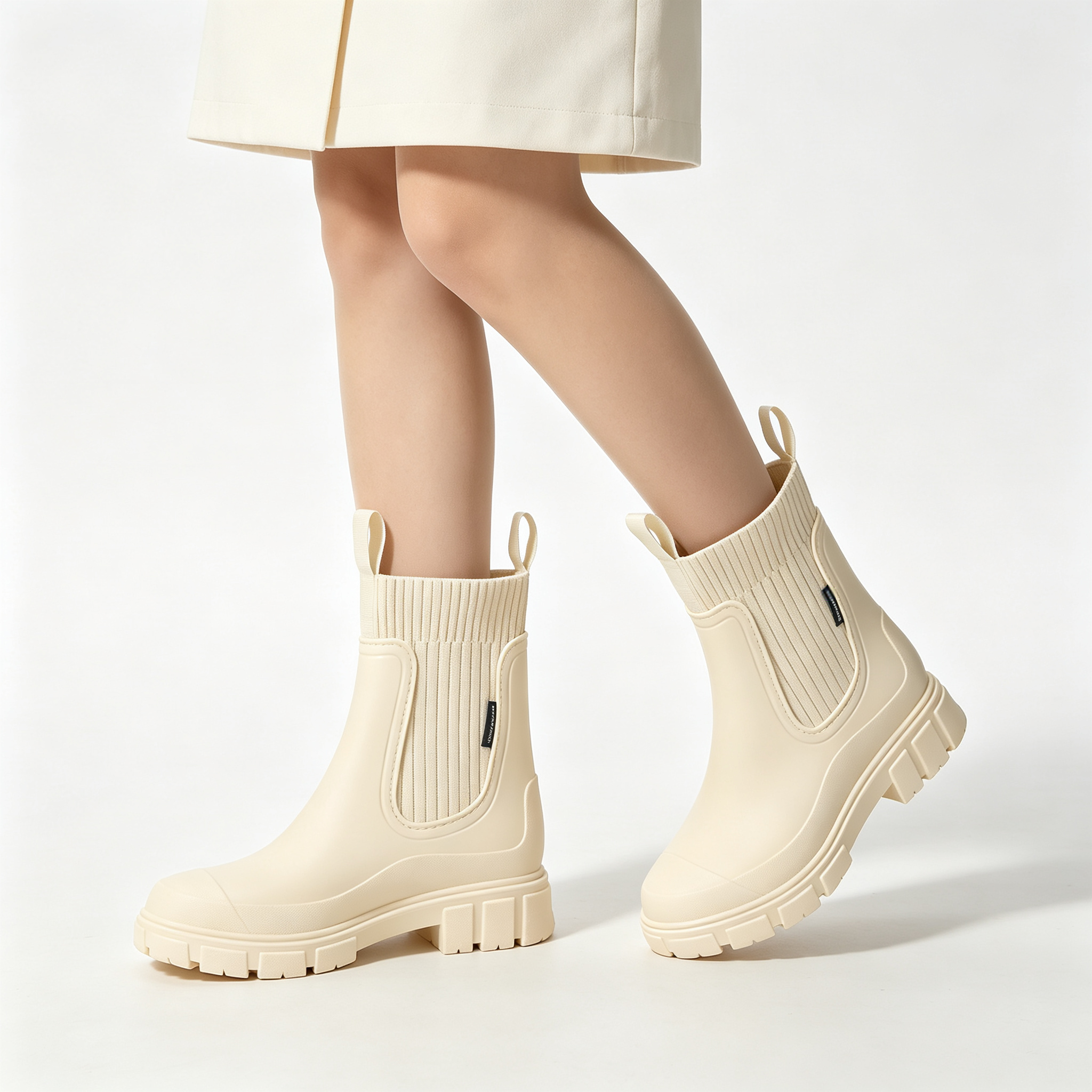 Stylish Waterproof Chelsea Ankle Boots for Women, Knit Stretch Panel & Rugged Block Sole