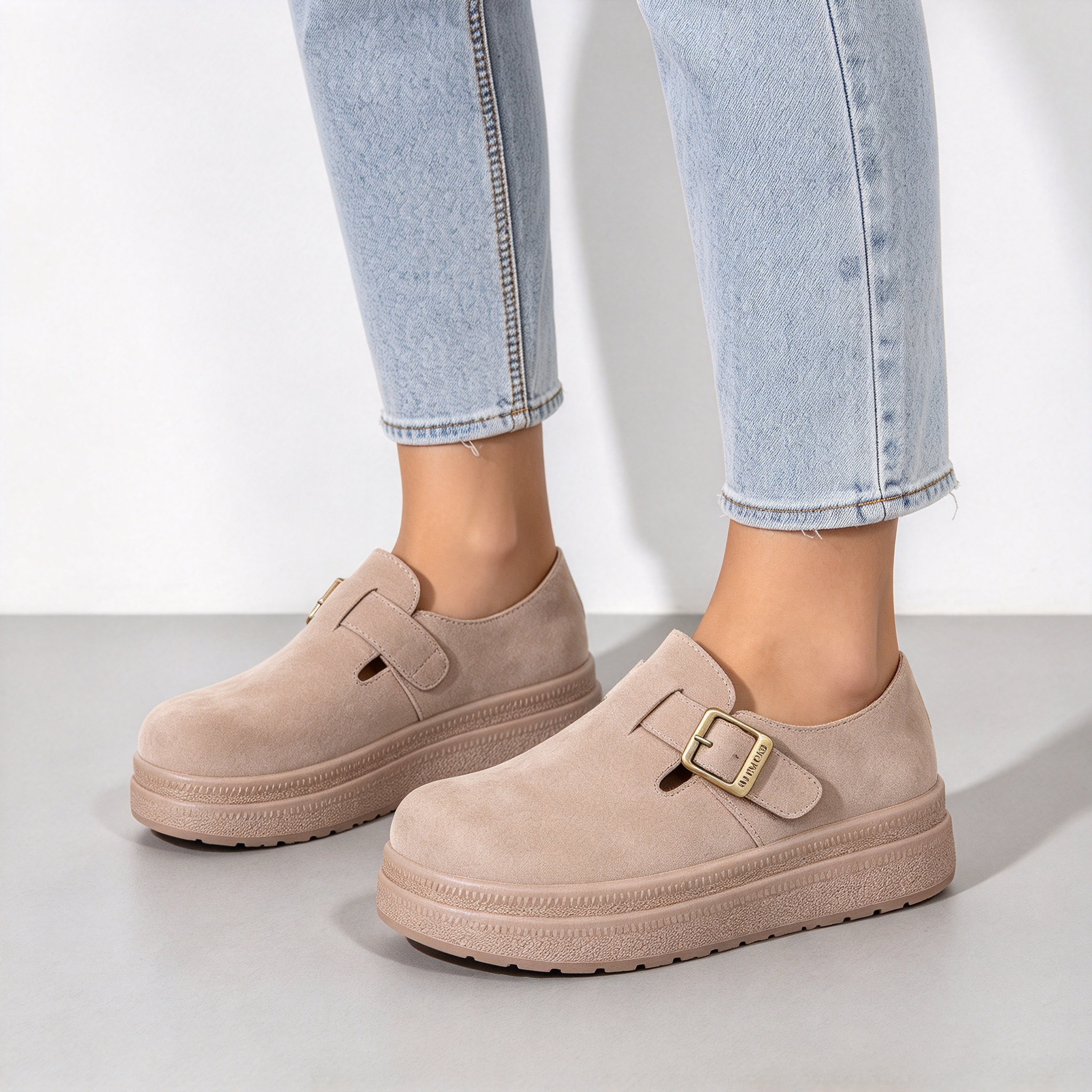 Women’s Thick Sole Suede Clogs, Vintage Adjustable Buckle Casual Daily Shoes