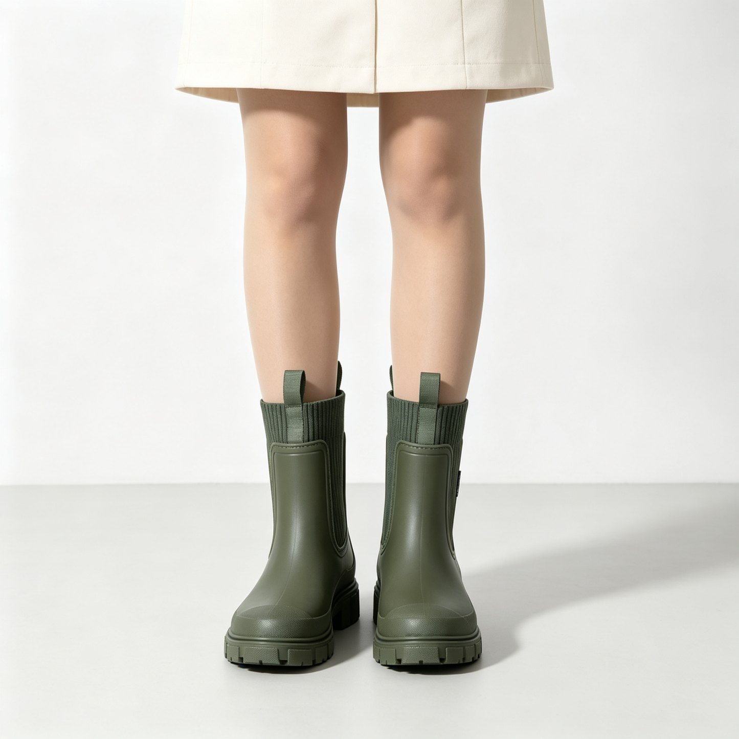 Stylish Waterproof Chelsea Ankle Boots for Women, Knit Stretch Panel & Rugged Block Sole