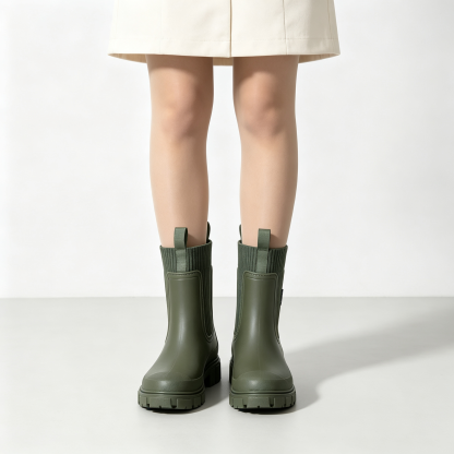 Stylish Waterproof Chelsea Ankle Boots for Women, Knit Stretch Panel & Rugged Block Sole