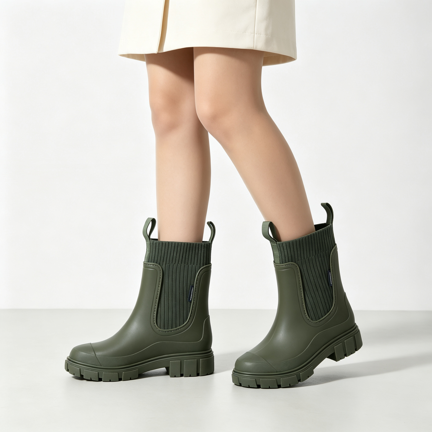 Stylish Waterproof Chelsea Ankle Boots for Women, Knit Stretch Panel & Rugged Block Sole