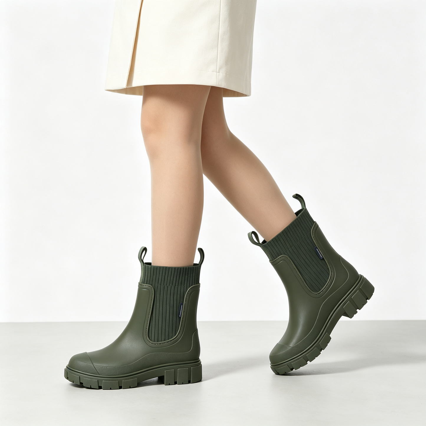 Stylish Waterproof Chelsea Ankle Boots for Women, Knit Stretch Panel & Rugged Block Sole