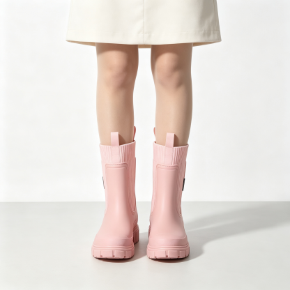 Stylish Waterproof Chelsea Ankle Boots for Women, Knit Stretch Panel & Rugged Block Sole