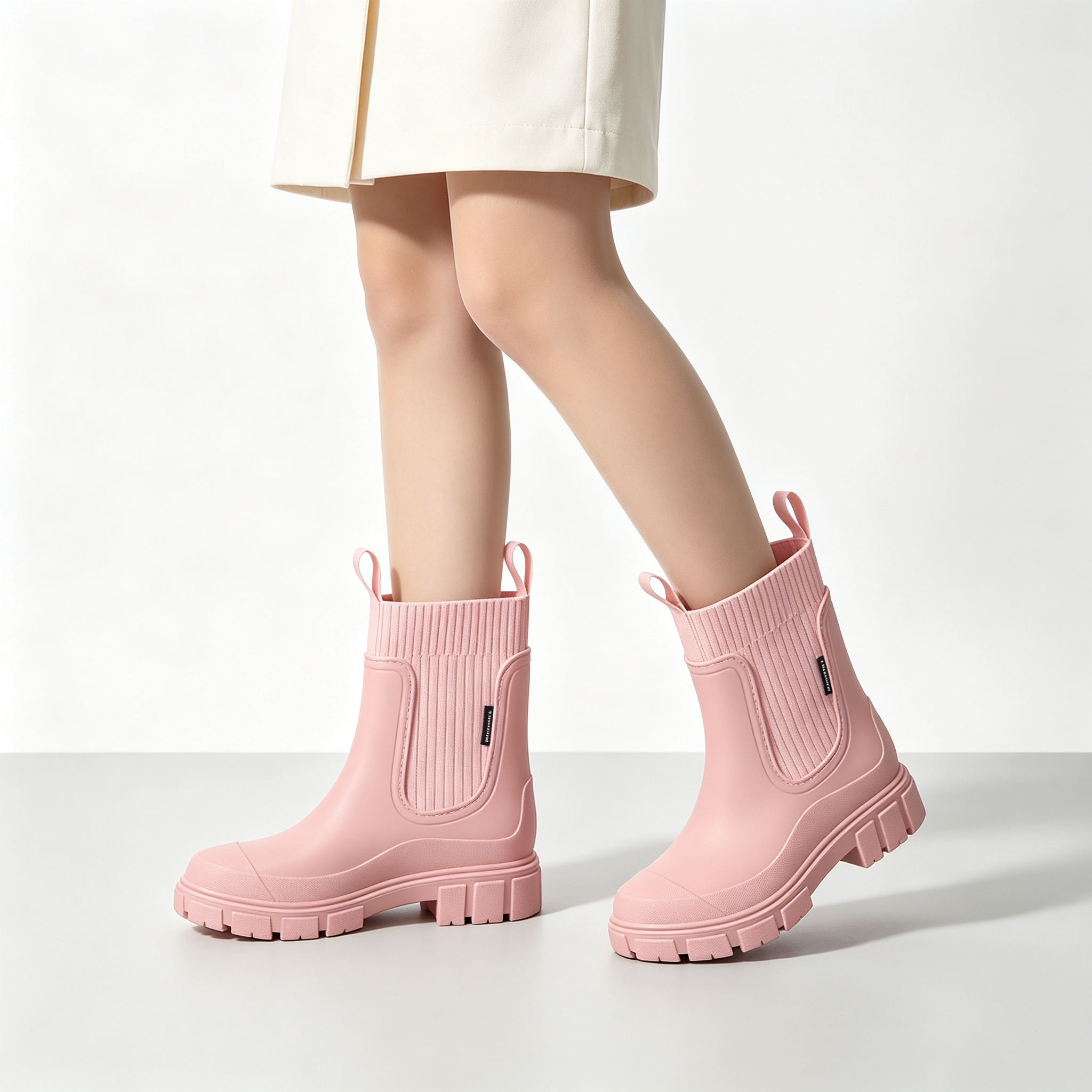 Stylish Waterproof Chelsea Ankle Boots for Women, Knit Stretch Panel & Rugged Block Sole