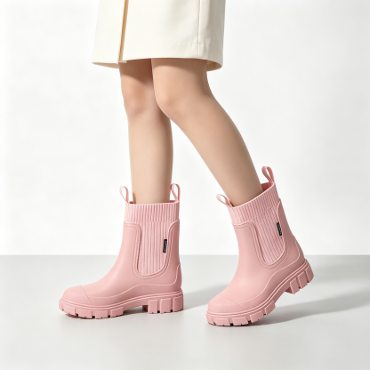Stylish Waterproof Chelsea Ankle Boots for Women, Knit Stretch Panel & Rugged Block Sole
