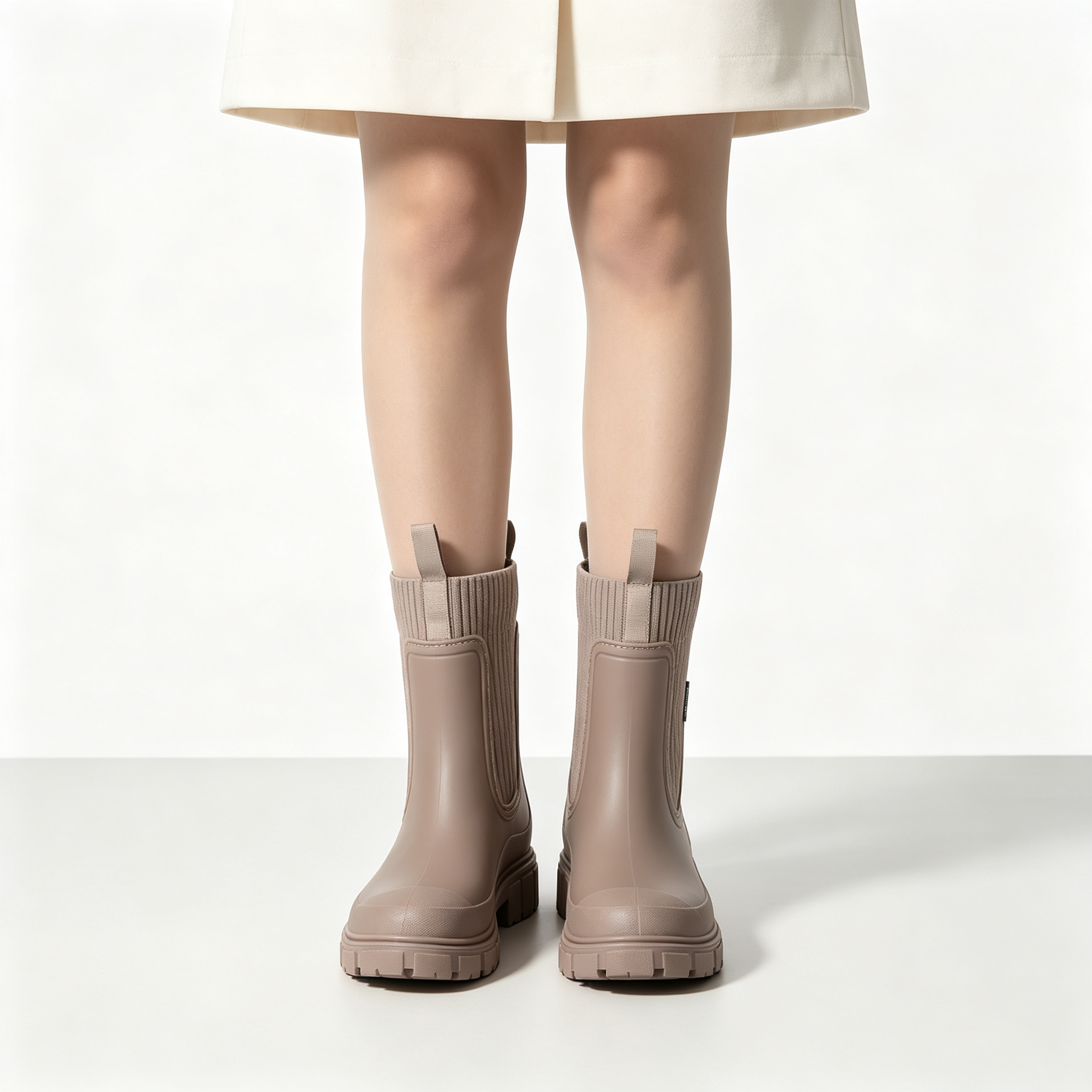 Stylish Waterproof Chelsea Ankle Boots for Women, Knit Stretch Panel & Rugged Block Sole
