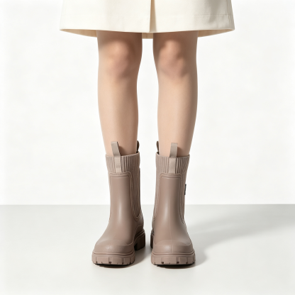 Stylish Waterproof Chelsea Ankle Boots for Women, Knit Stretch Panel & Rugged Block Sole