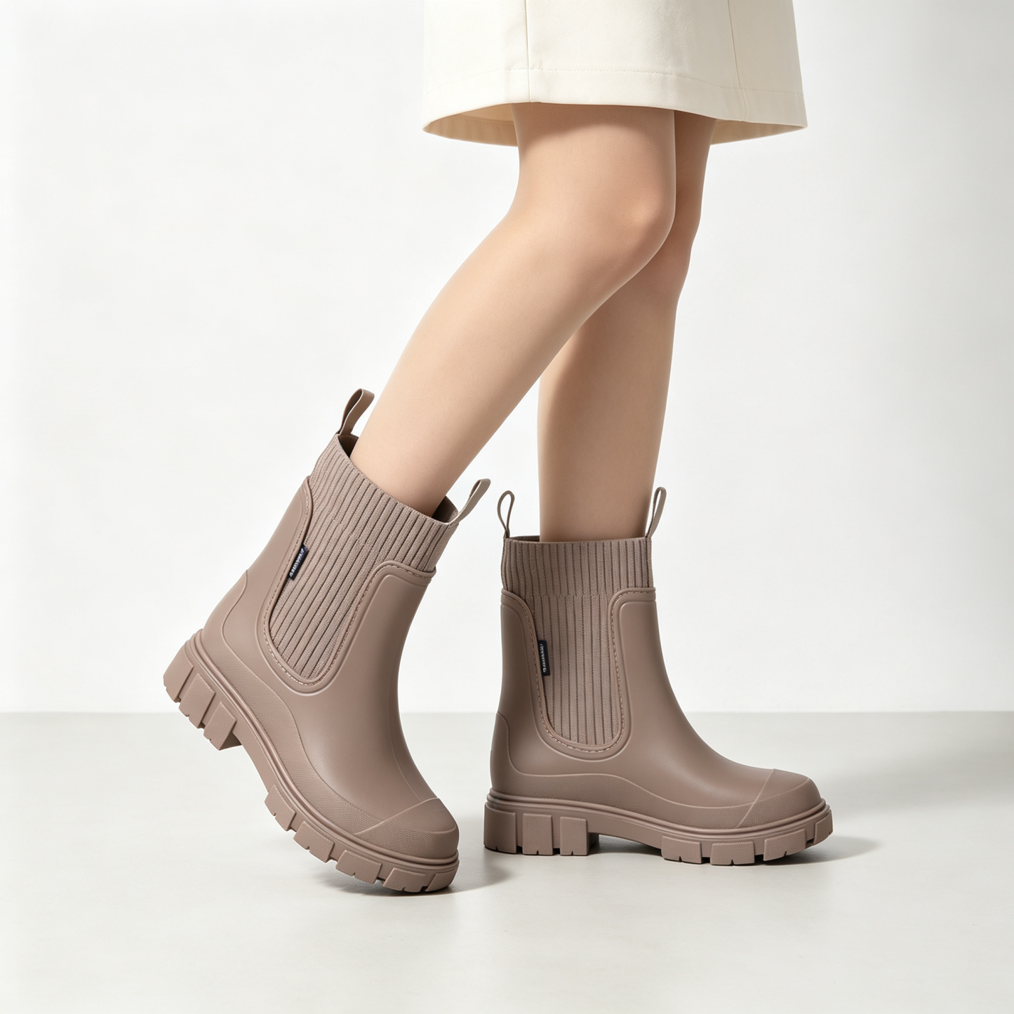 Stylish Waterproof Chelsea Ankle Boots for Women, Knit Stretch Panel & Rugged Block Sole