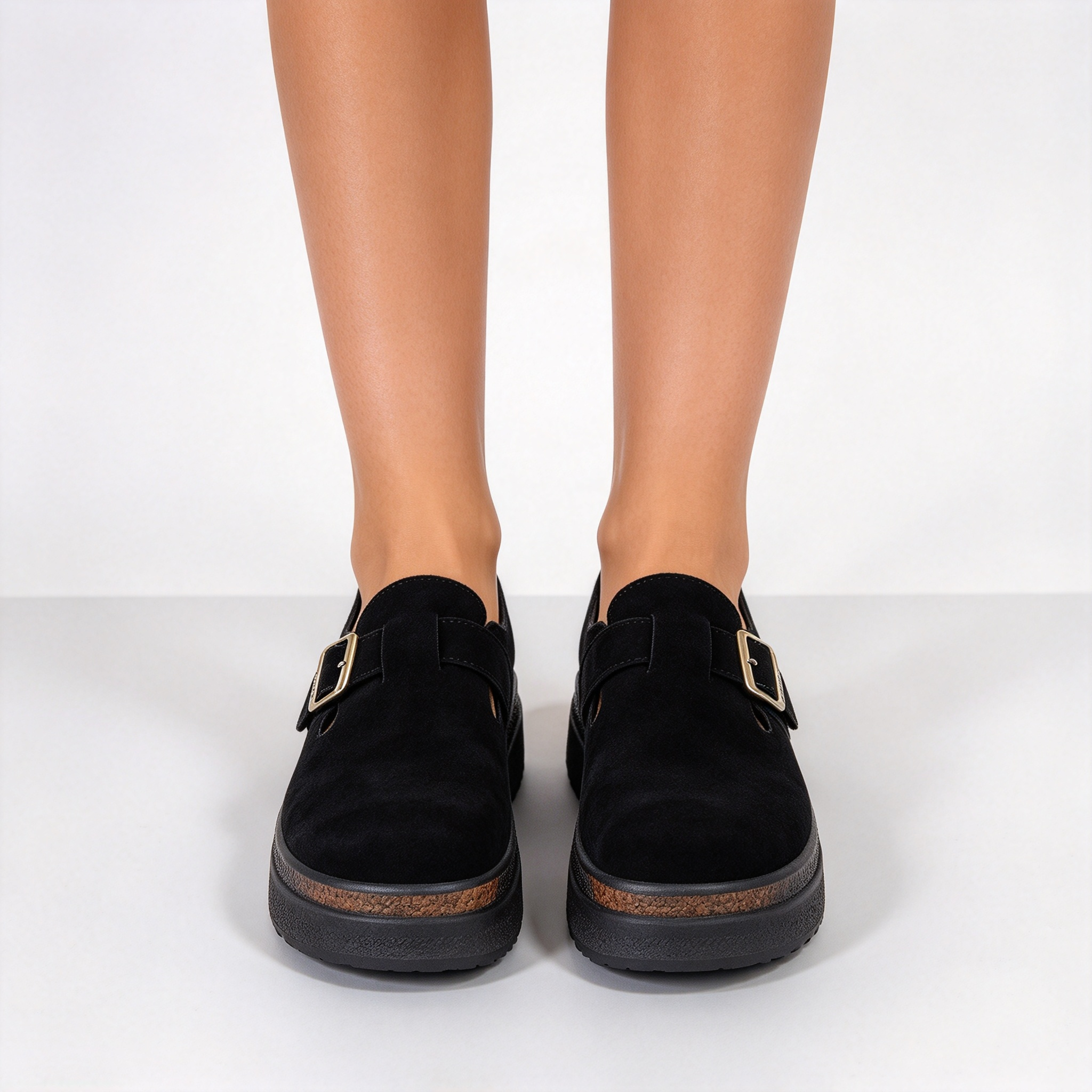 Women’s Thick Sole Suede Clogs, Vintage Adjustable Buckle Casual Daily Shoes