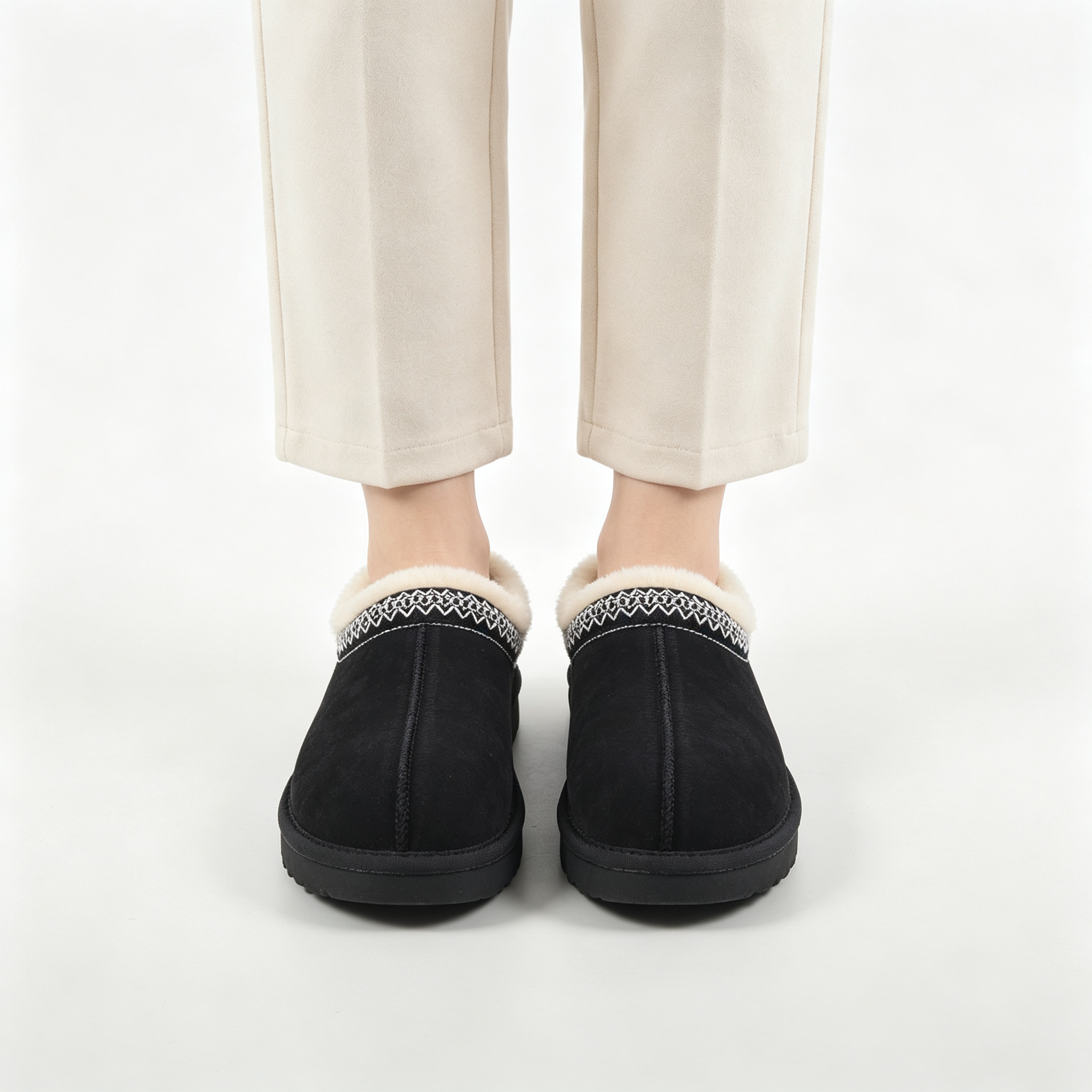Vintage Embroidered Suede Mule Slippers | Women’s Cozy Lined Winter Slip-On Shoes