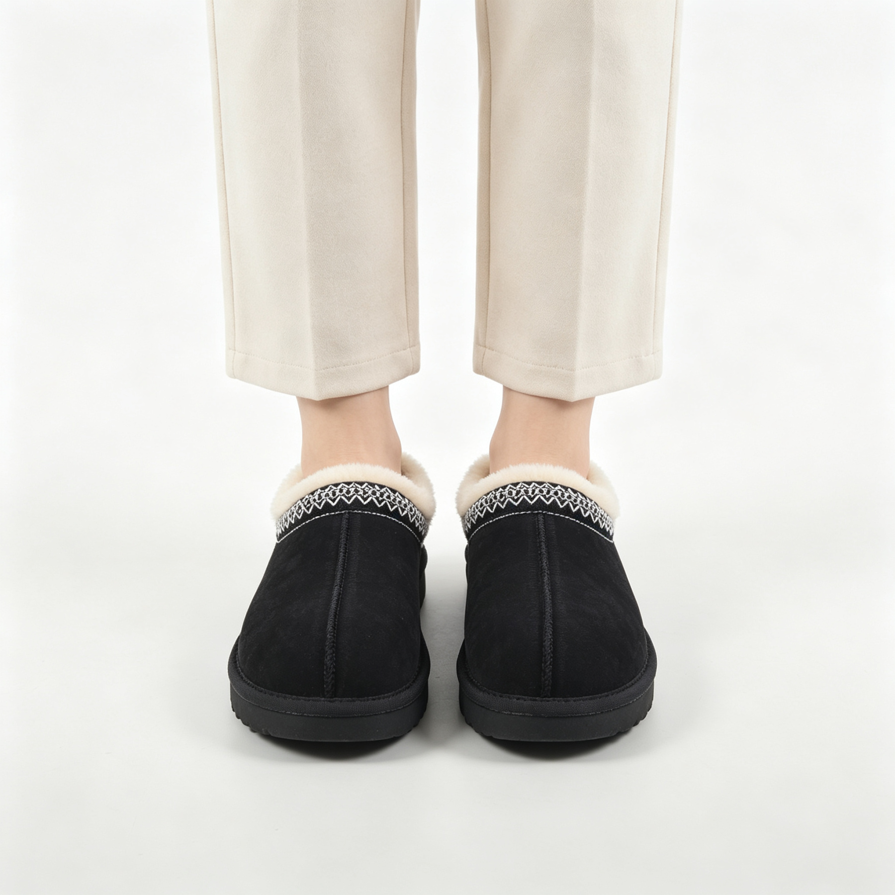 Vintage Embroidered Suede Mule Slippers | Women’s Cozy Lined Winter Slip-On Shoes