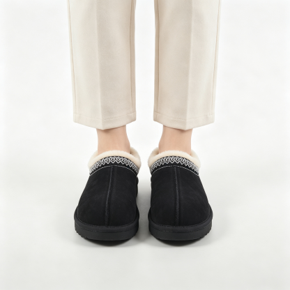 Vintage Embroidered Suede Mule Slippers | Women’s Cozy Lined Winter Slip-On Shoes