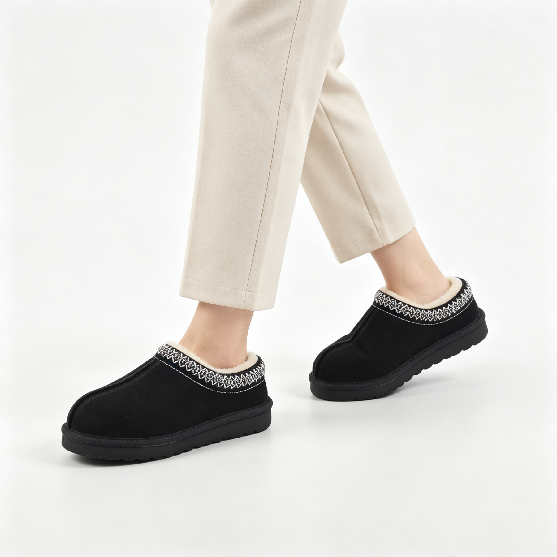 Vintage Embroidered Suede Mule Slippers | Women’s Cozy Lined Winter Slip-On Shoes