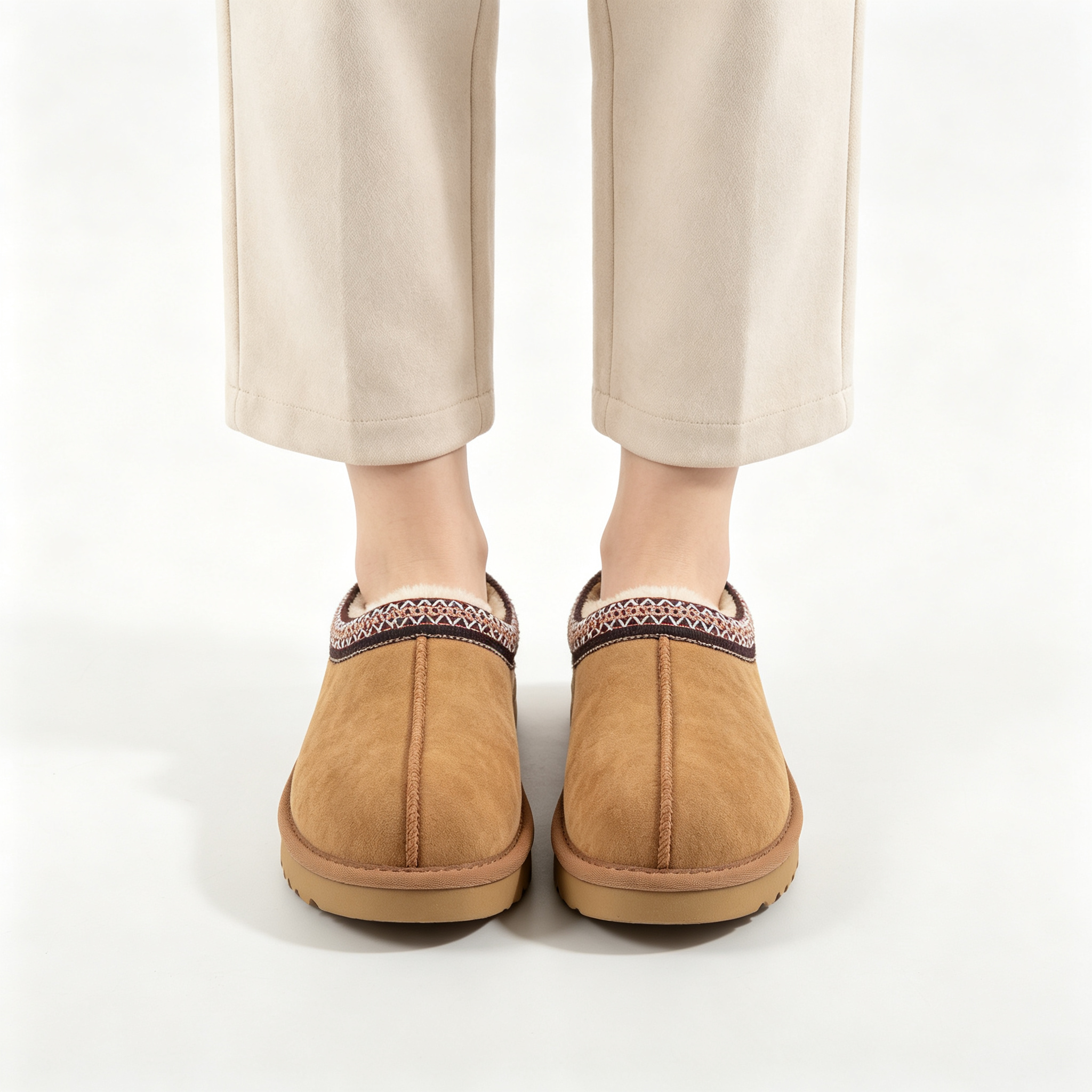 Vintage Embroidered Suede Mule Slippers | Women’s Cozy Lined Winter Slip-On Shoes