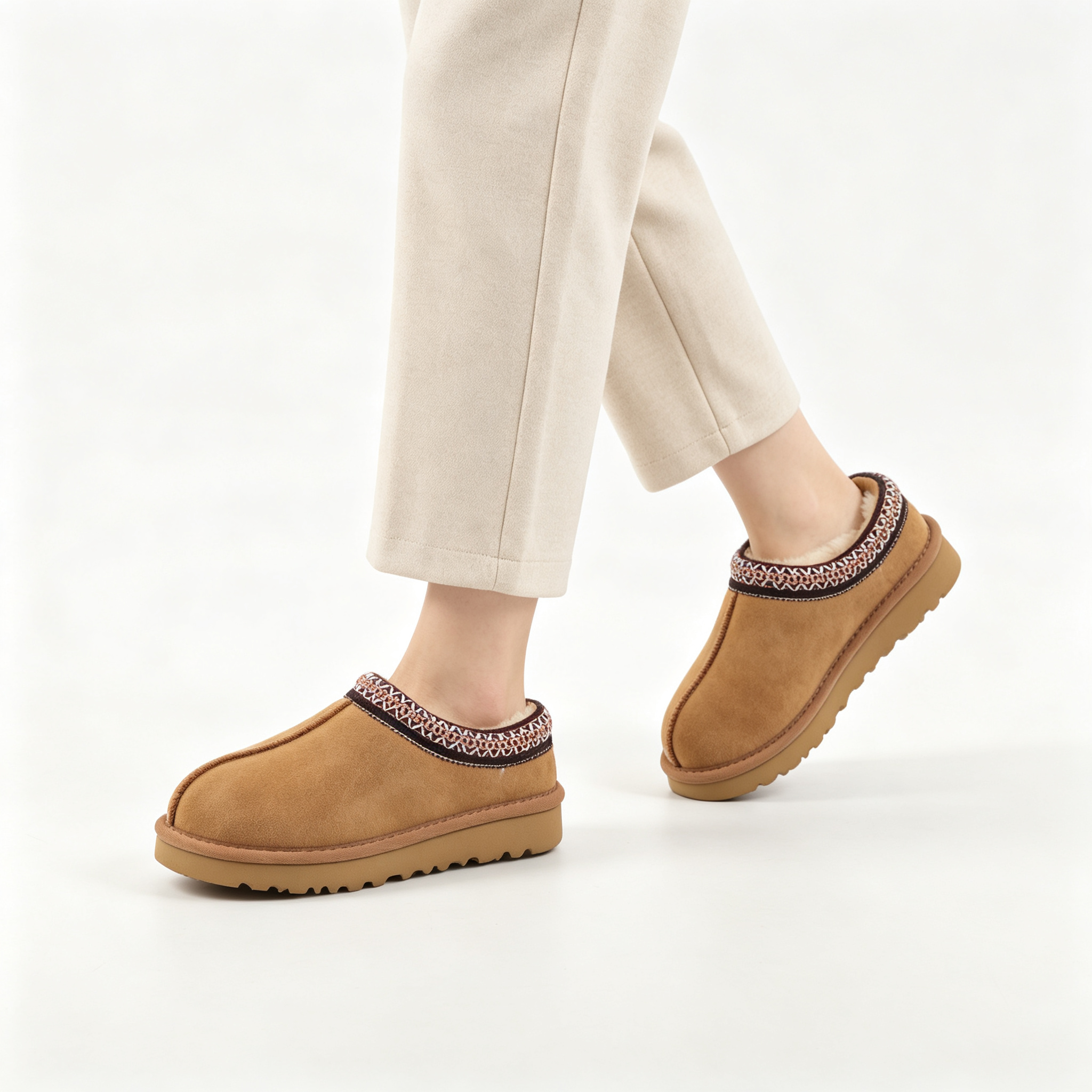 Vintage Embroidered Suede Mule Slippers | Women’s Cozy Lined Winter Slip-On Shoes