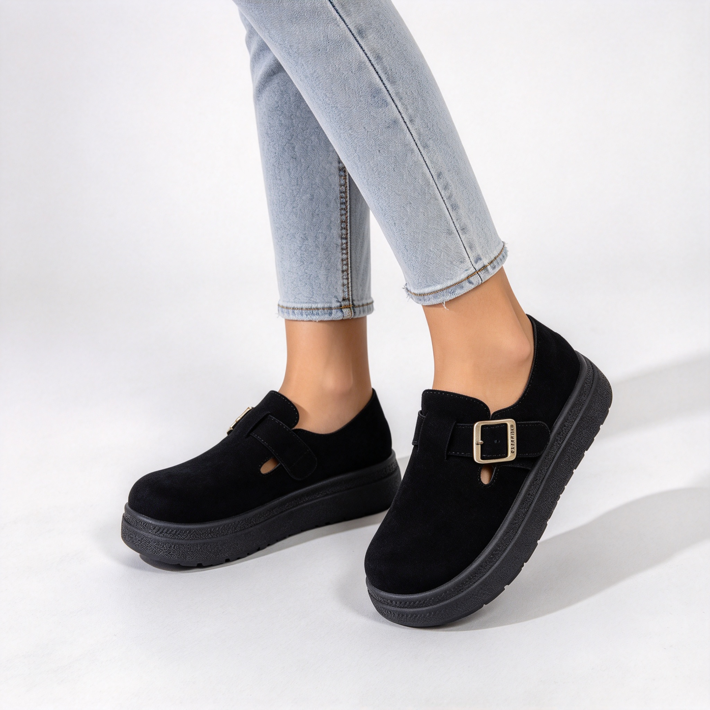 Women’s Thick Sole Suede Clogs, Vintage Adjustable Buckle Casual Daily Shoes