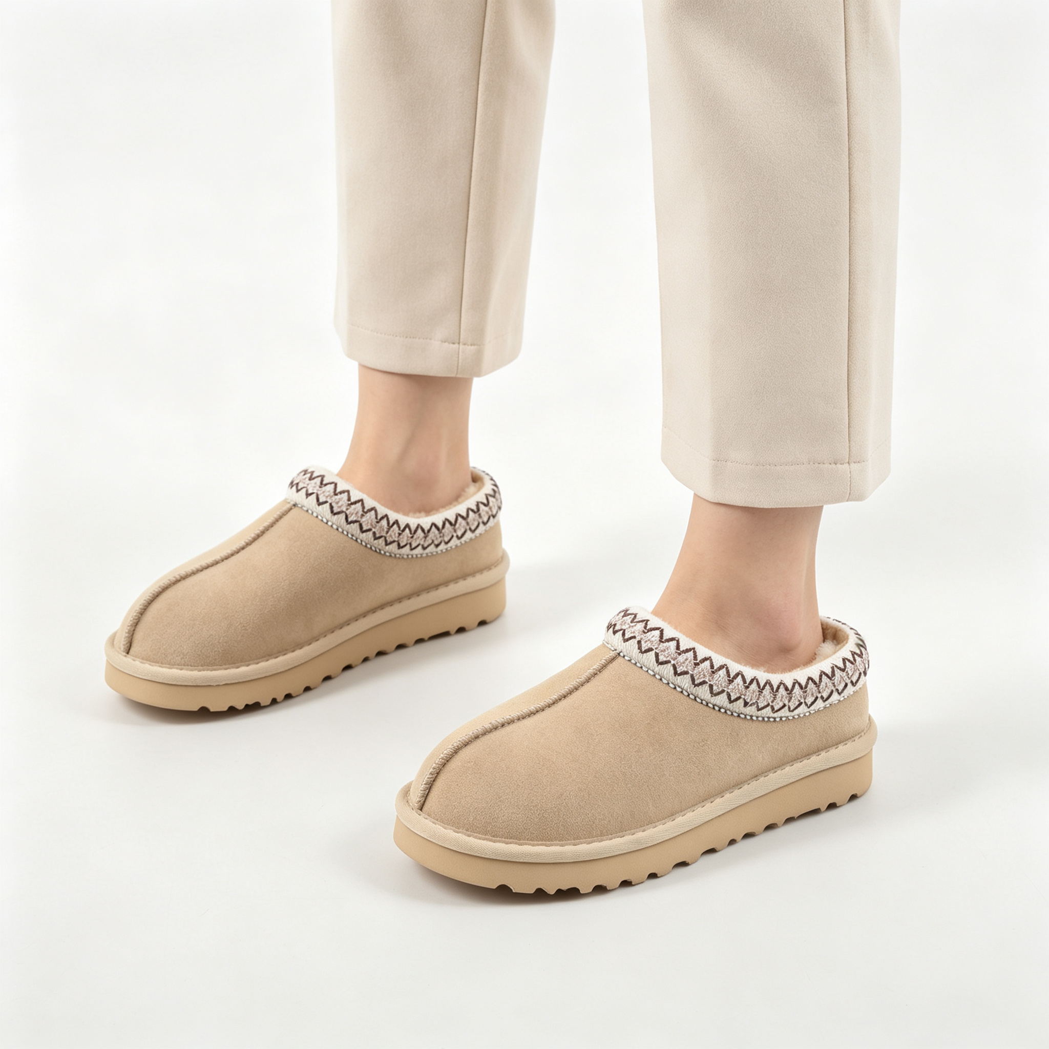 Vintage Embroidered Suede Mule Slippers | Women’s Cozy Lined Winter Slip-On Shoes