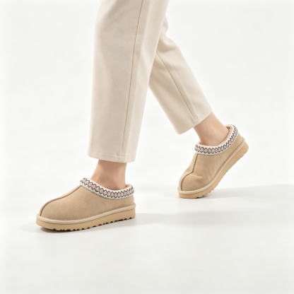 Vintage Embroidered Suede Mule Slippers | Women’s Cozy Lined Winter Slip-On Shoes