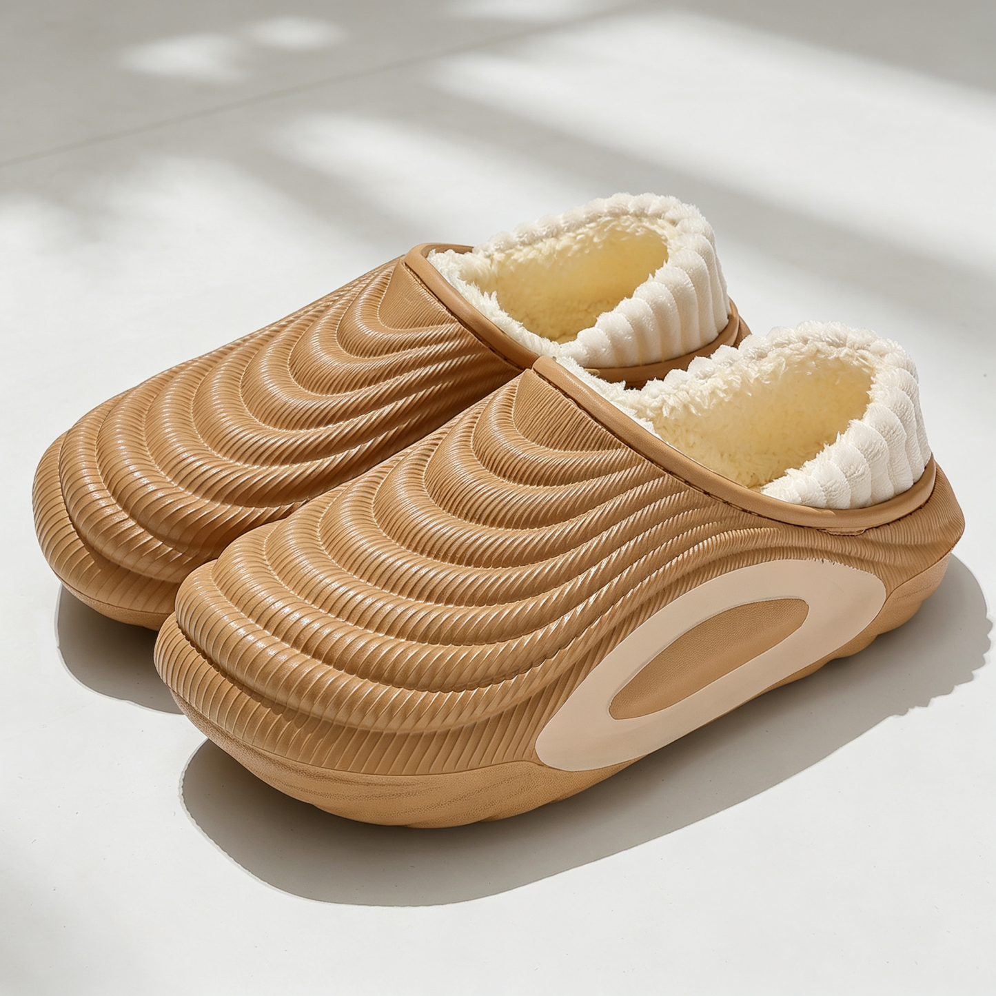 Womens Wave Textured Chunky Lined Clogs, Warm Fleece Lining Winter Slip-On Mules