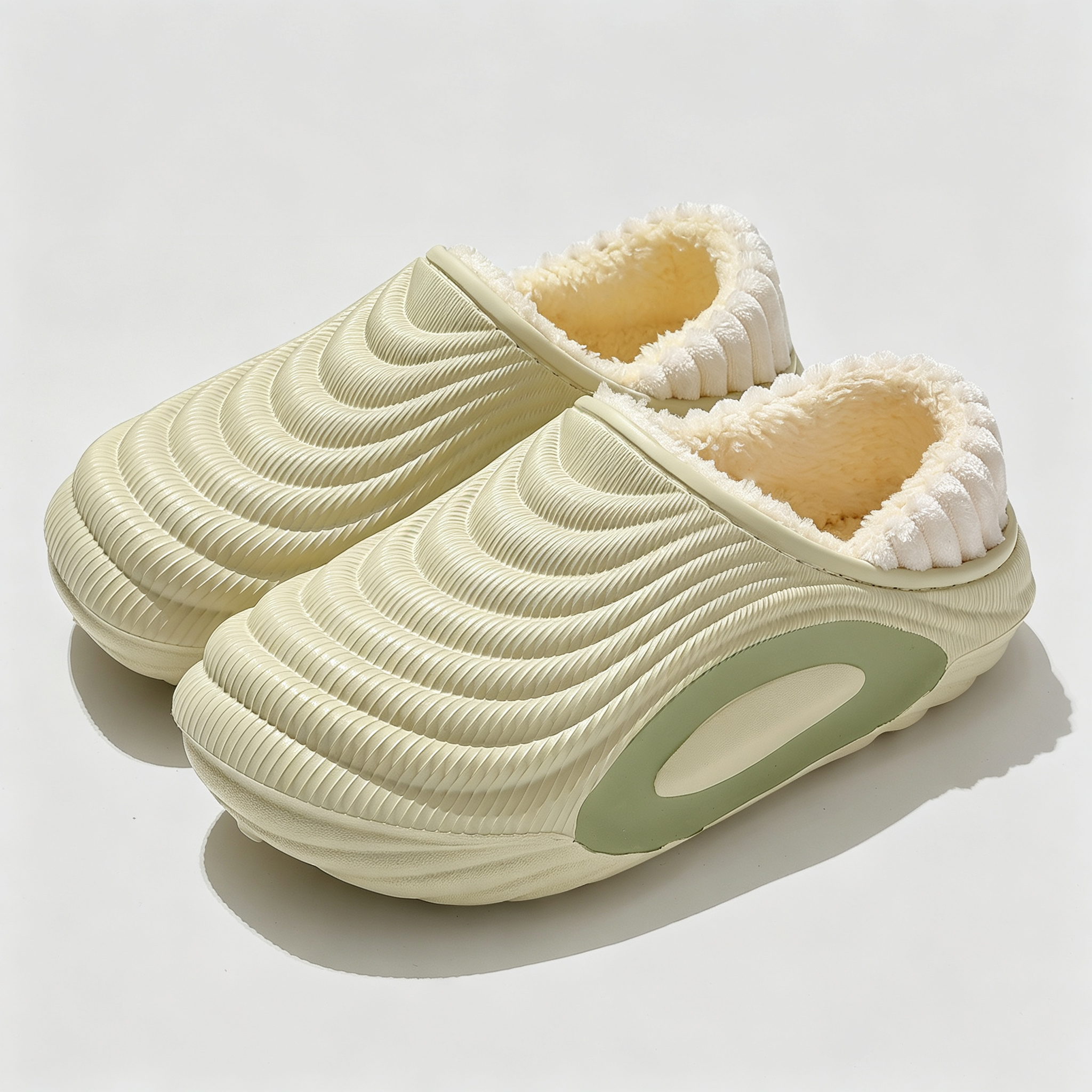 Womens Wave Textured Chunky Lined Clogs, Warm Fleece Lining Winter Slip-On Mules