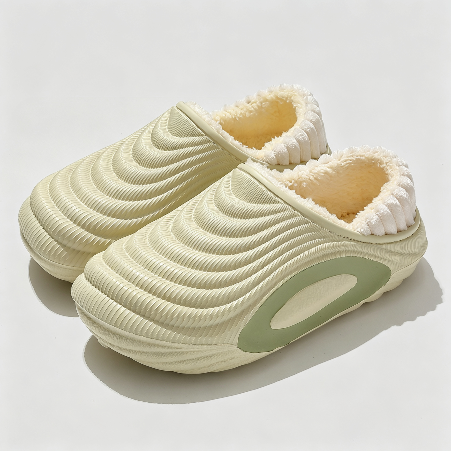 Womens Wave Textured Chunky Lined Clogs, Warm Fleece Lining Winter Slip-On Mules