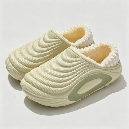 Womens Wave Textured Chunky Lined Clogs, Warm Fleece Lining Winter Slip-On Mules