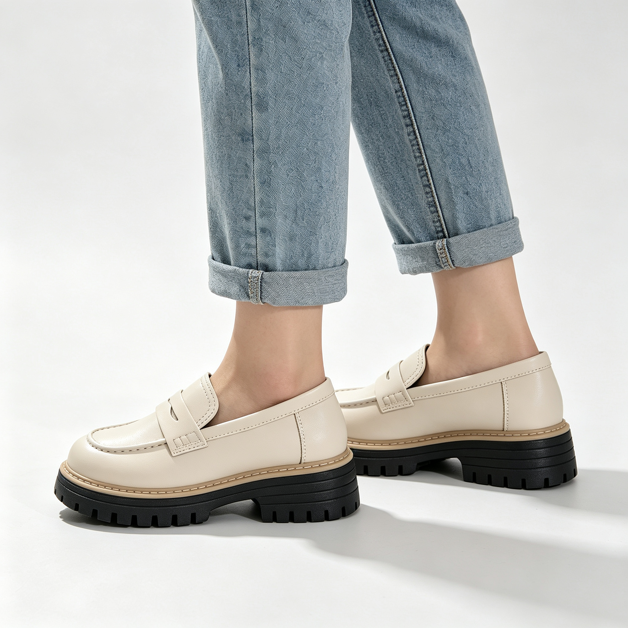 Chic Platform Lug Sole Women’s Loafers, Versatile Slip-On Shoes for Work & Daily Wear