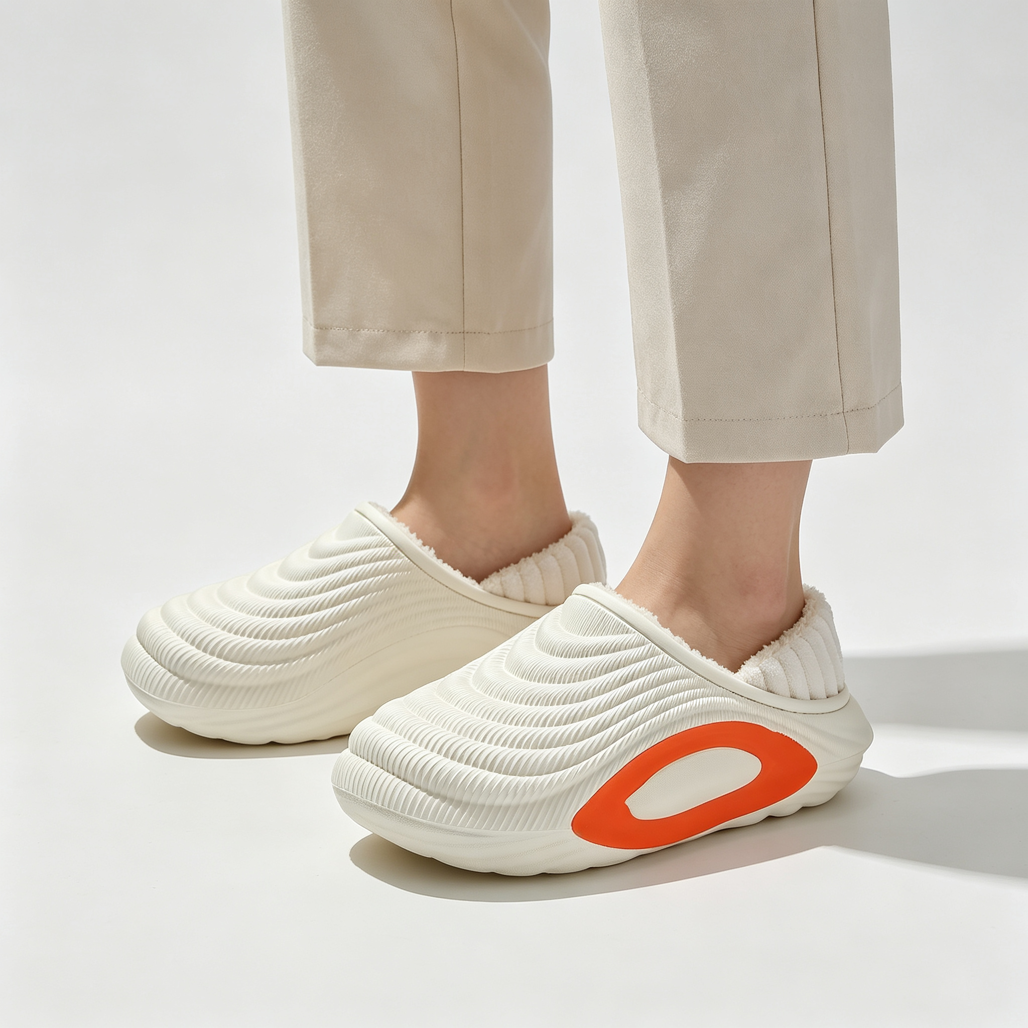 Womens Wave Textured Chunky Lined Clogs, Warm Fleece Lining Winter Slip-On Mules