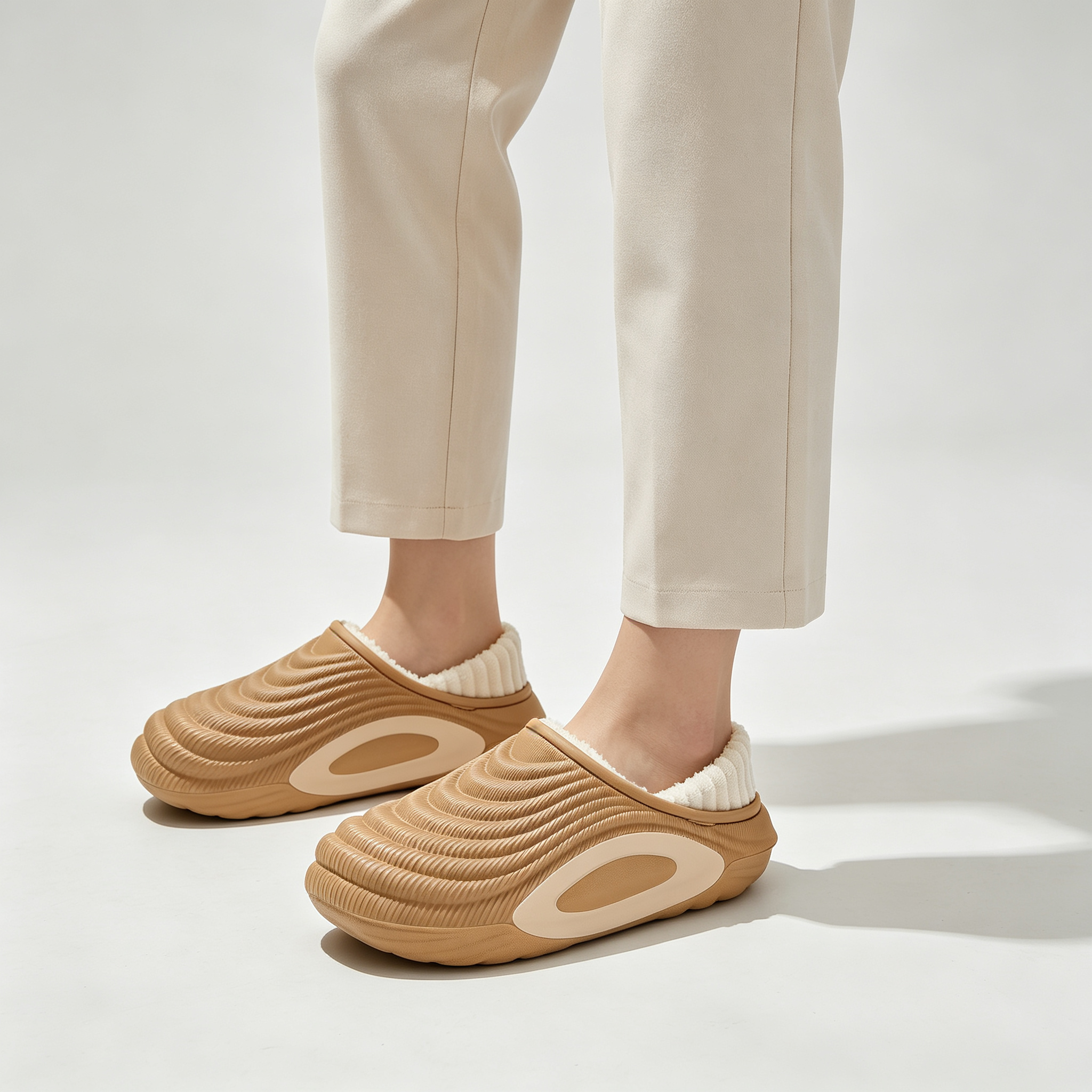 Womens Wave Textured Chunky Lined Clogs, Warm Fleece Lining Winter Slip-On Mules